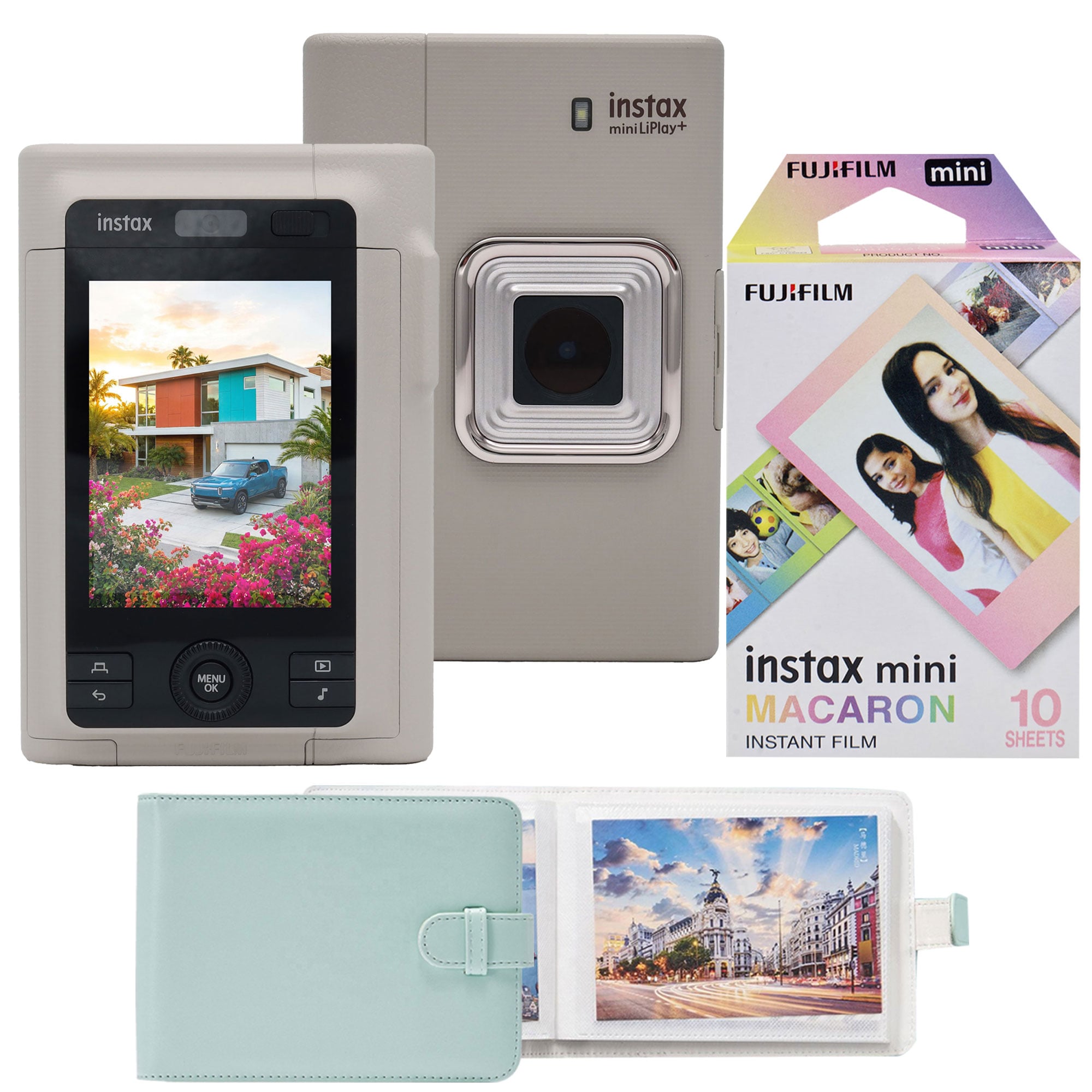 Fujifilm  instax mini LiPlay Hybrid Instant Camera Sand Beige   Instax Mini Instant FilmMacaron  10 Exposures Photo Album