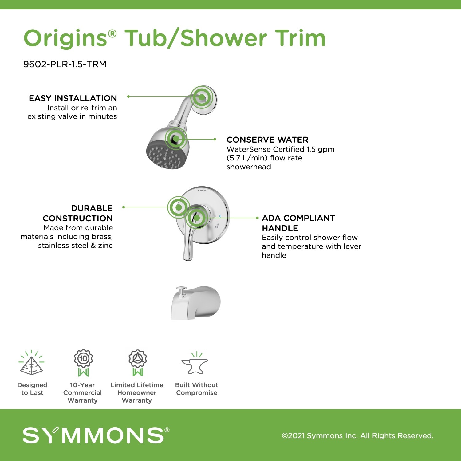 Symmons 9602-PLR-1.5-TRM Showerhead-Bar-Panels - View #3