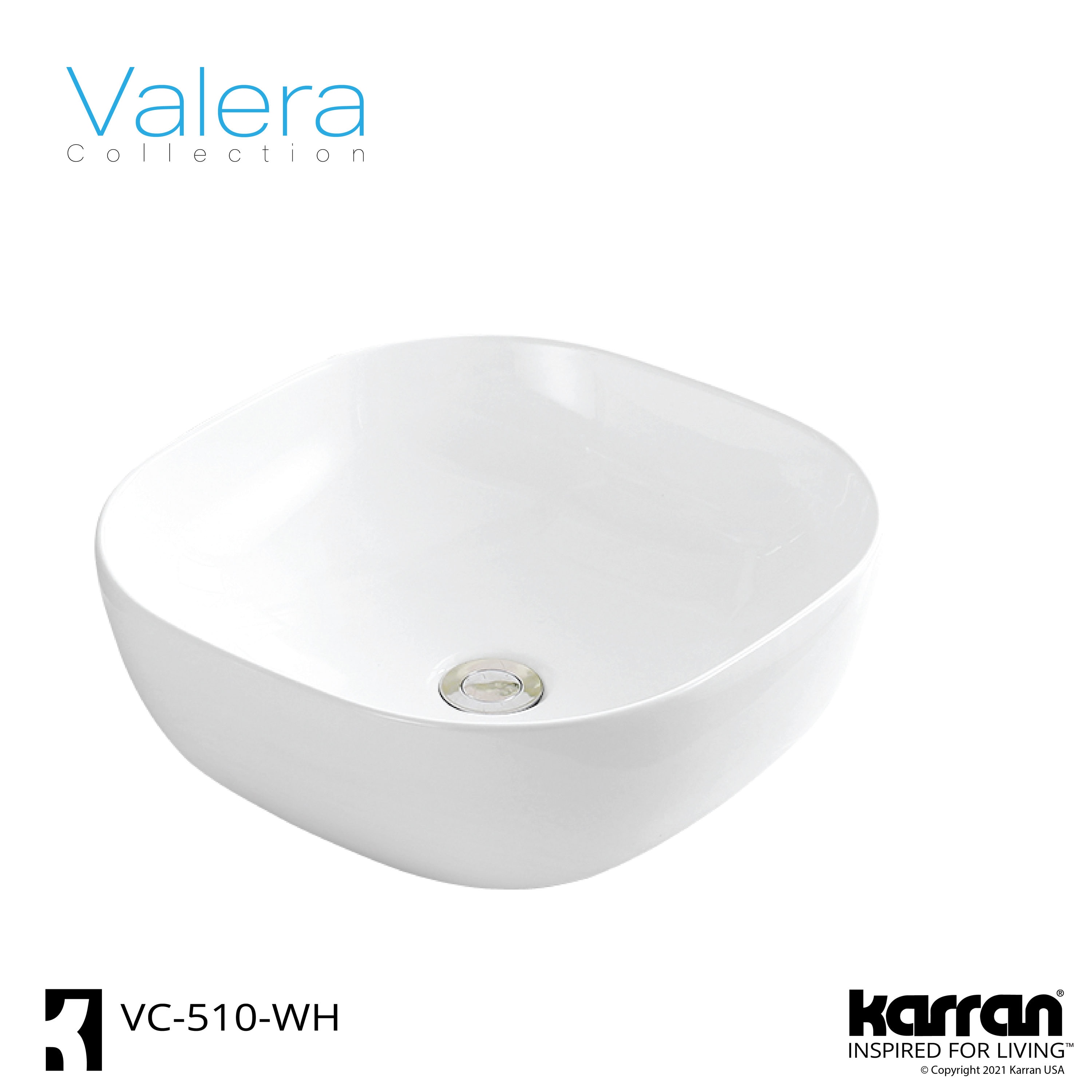 White Ceramic Square Above-Counter Vessel Bathroom Sink
