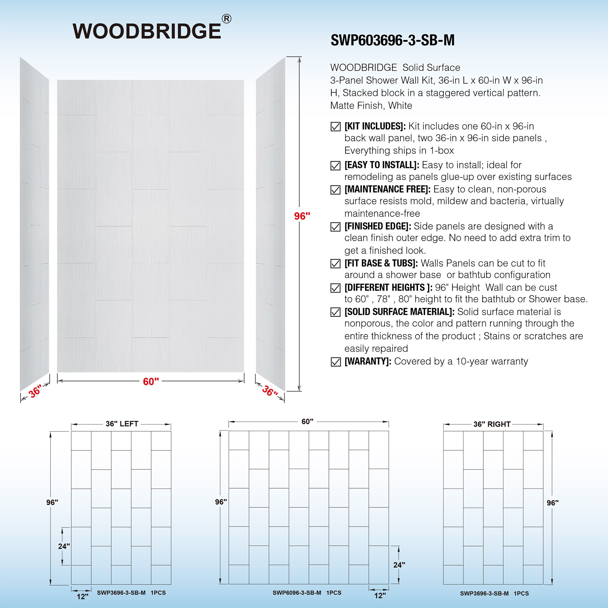 Woodbridge LSWP123 Shower-Wall-Surrounds - View #6