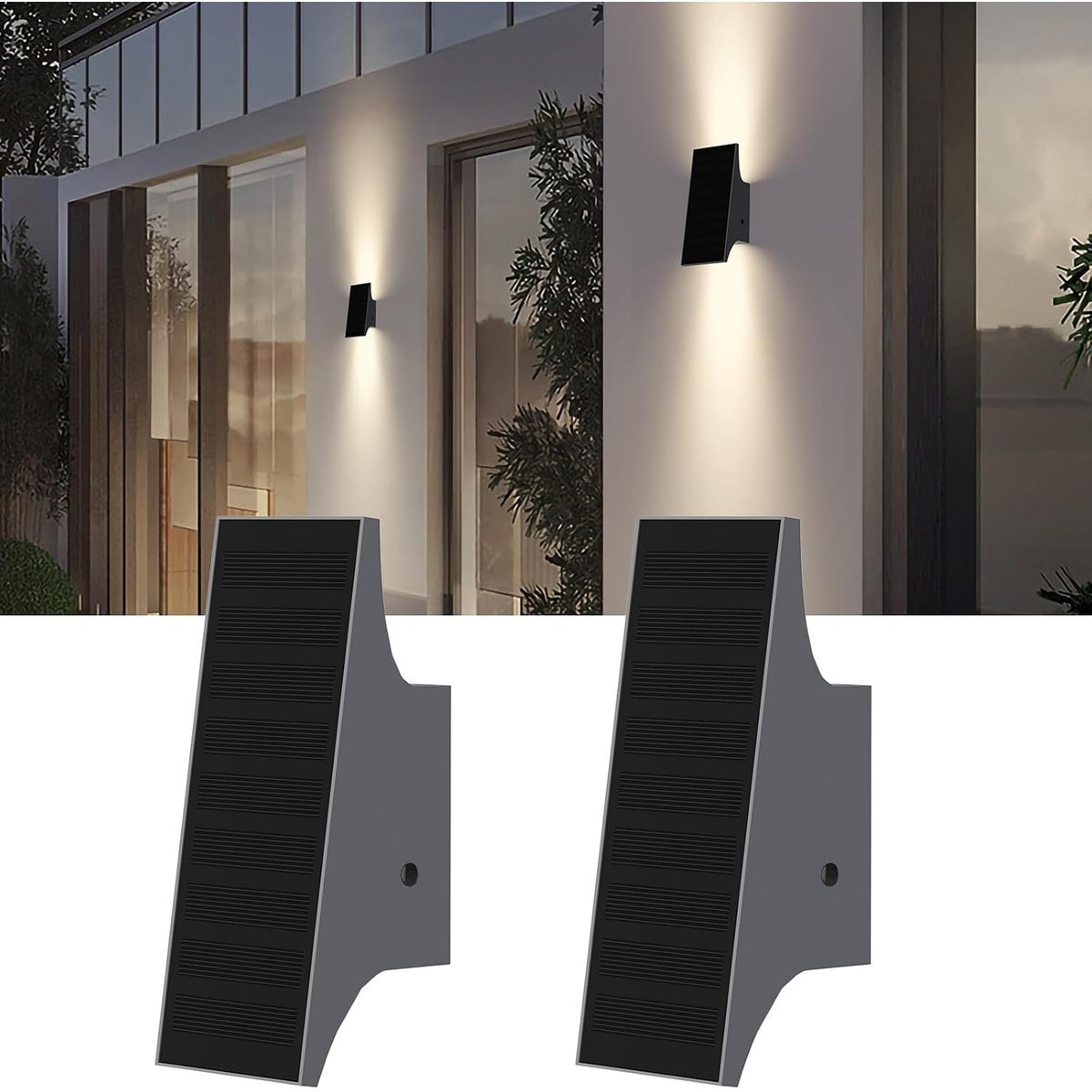 Knojodu  2 Pack Solar Wall Lights Outdoor Up and Down 4-Level Brightness 700LM 3000K Dusk to Dawn IP65 Waterproof for Yard Patio Garage Porch Decor