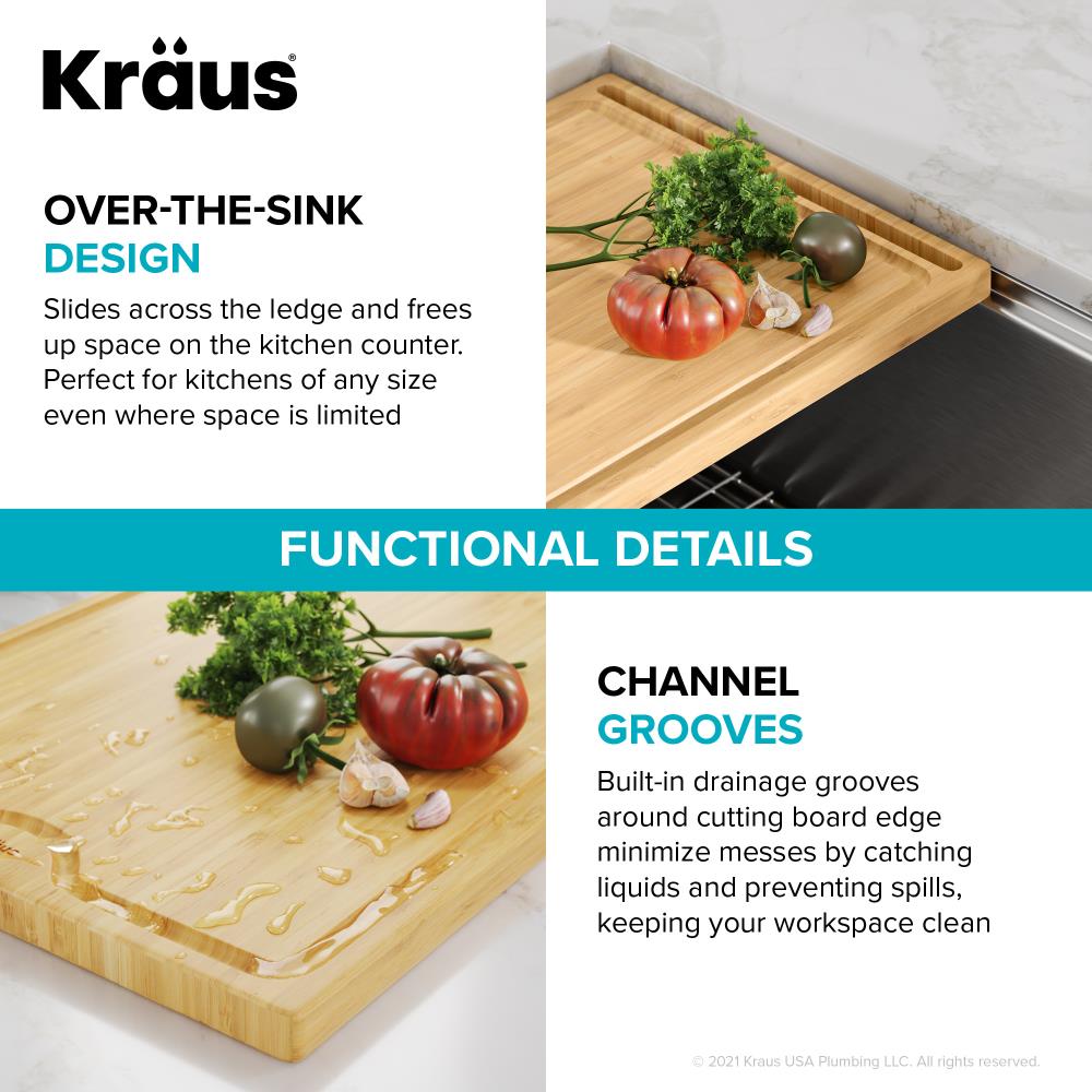 KRAUS 17.5 in. x 12 in. Rectangle Organic Solid Bamboo Cutting Board for Kitchen  Sink, Green - Yahoo Shopping