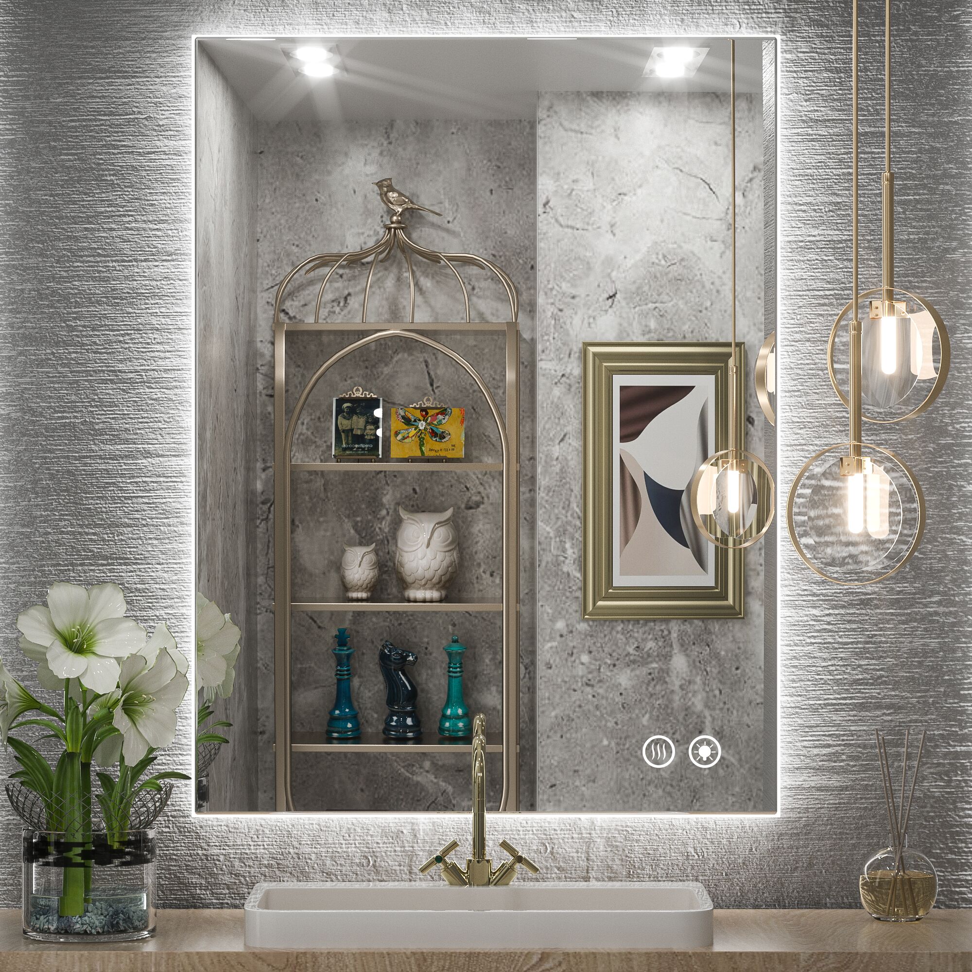 Keonjinn LW-JZ-BG-6181 Bathroom Mirrors 24-in x 32-in Polished Frameless Rectangle Dimmable LED Lighted Fog Free Bathroom Vanity Mirror ( Bright White )