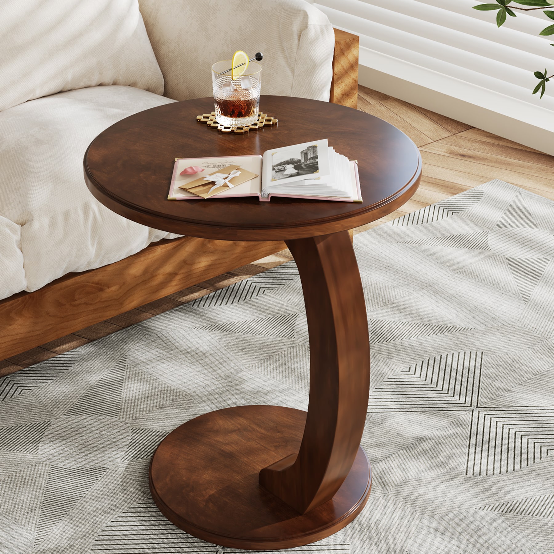 Tribesigns LWFD-F1829 End table 18.9-in W x 23.6-in H Brown Wood Round Modern End Table Assembly Required