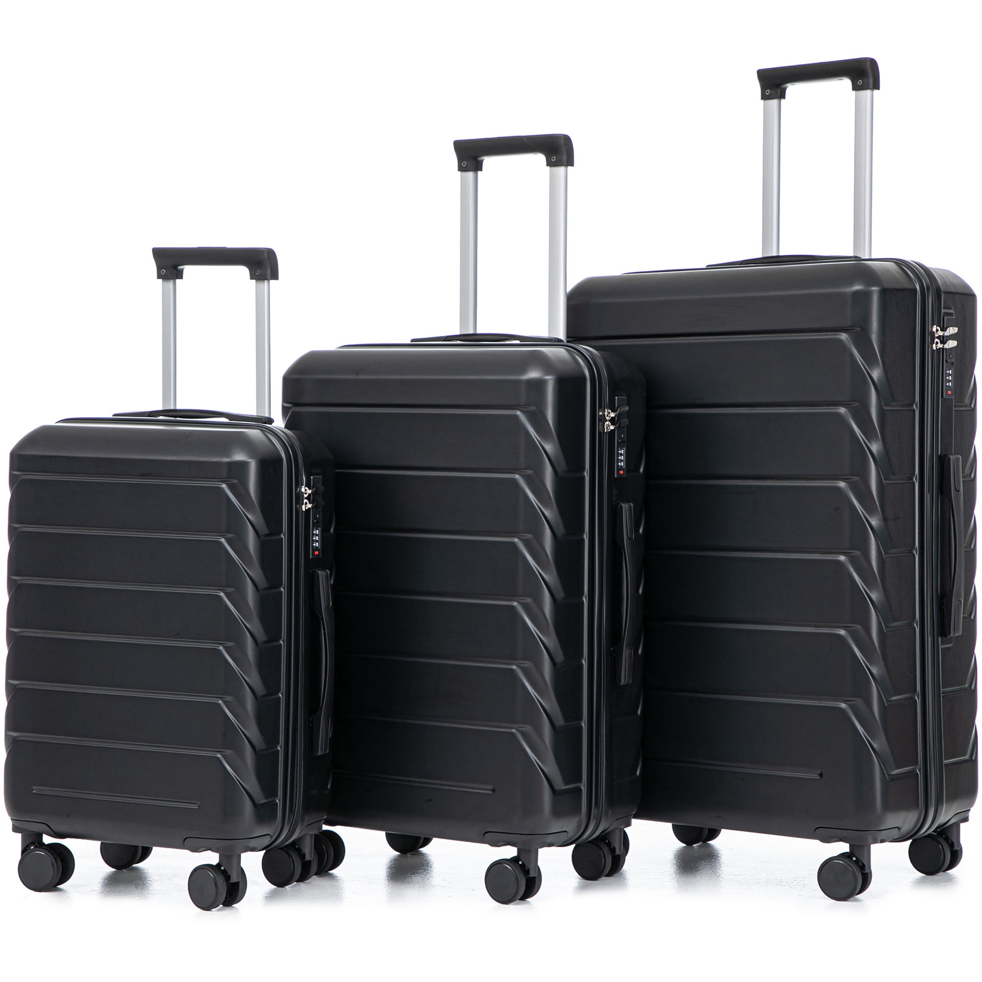 Aoibox  3 Piece ABS Hard Shell Luggage Set 20 Inch 24 Inch 28 Inch Spinner Wheels Retractable Handle Full Capacity Anti Scratch Black