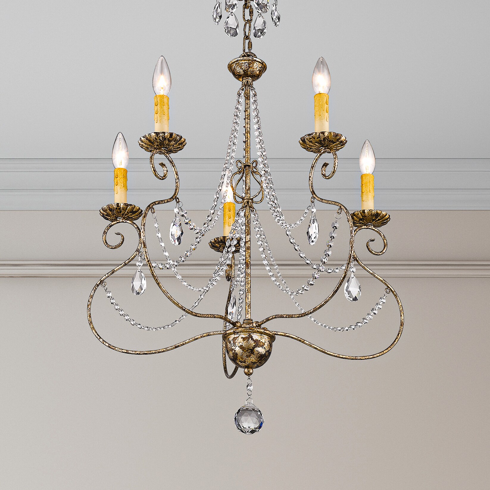 Isabella European Bronze 5-Light Crystal Chandelier
