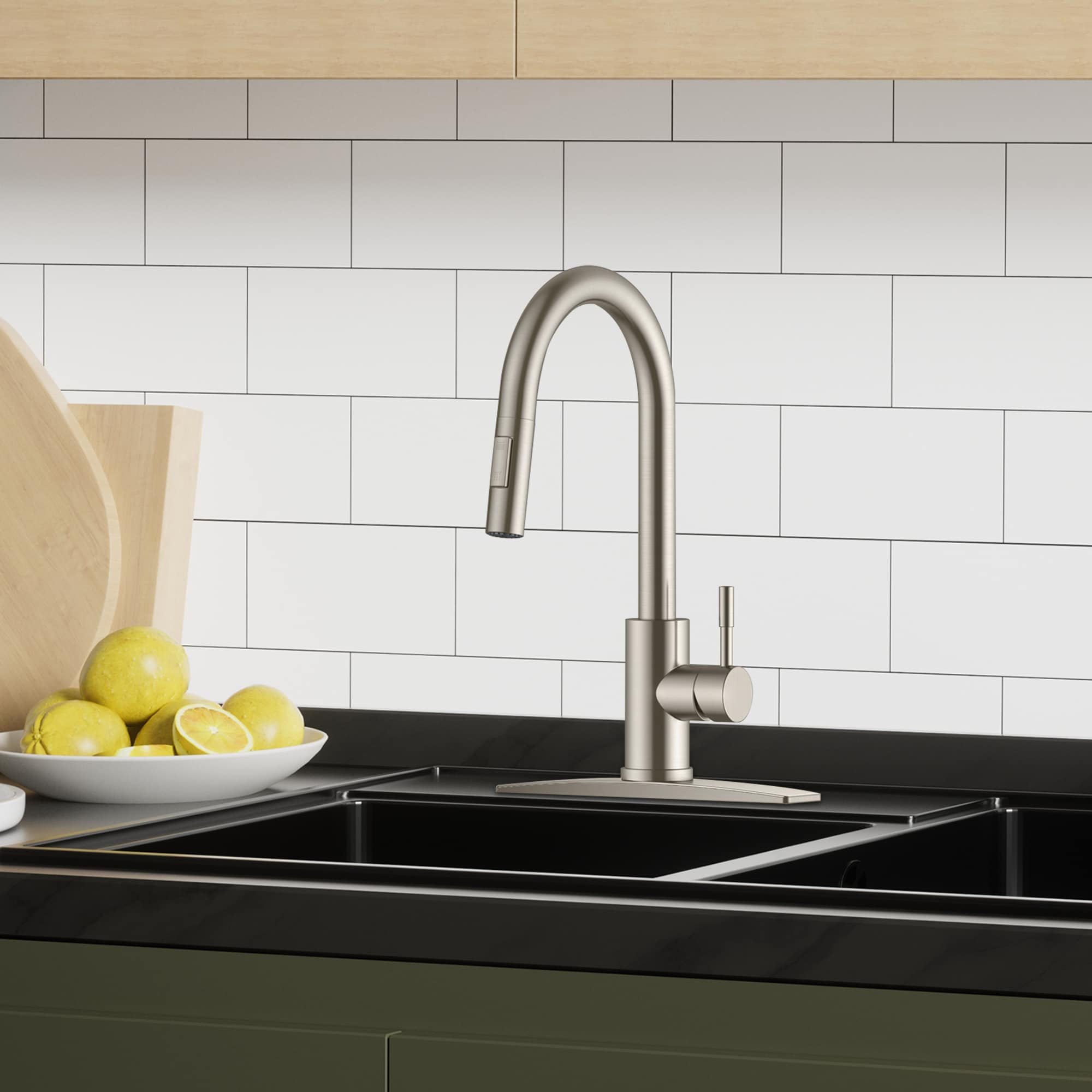 androme AD2430BN Stainless Steel Single Handle Deck-mount Pull-down Kitchen Faucet with Sprayer ( Deck Plate Included )