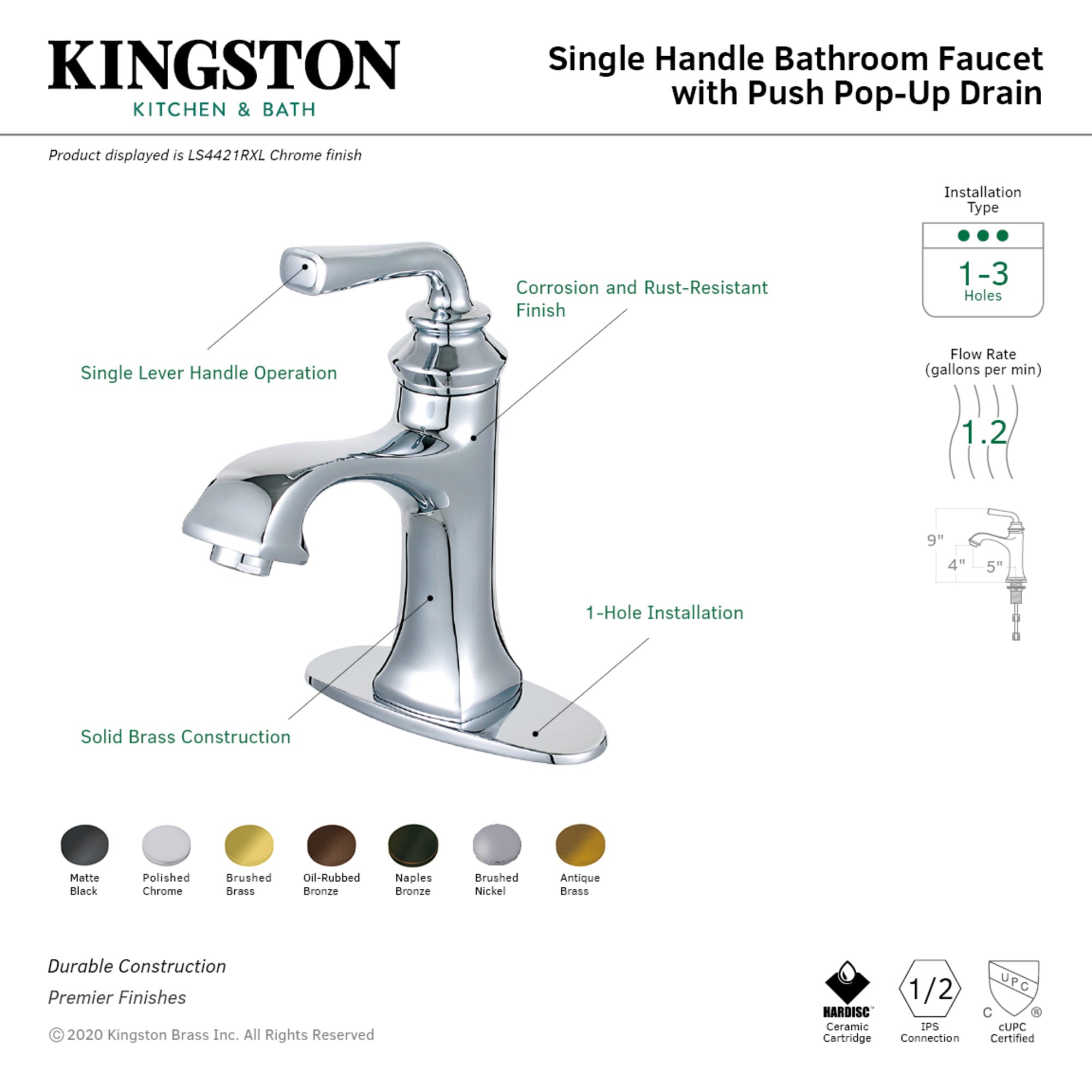 Kingston Brass WLLS4428RXL Lavatory-Faucets - View #2