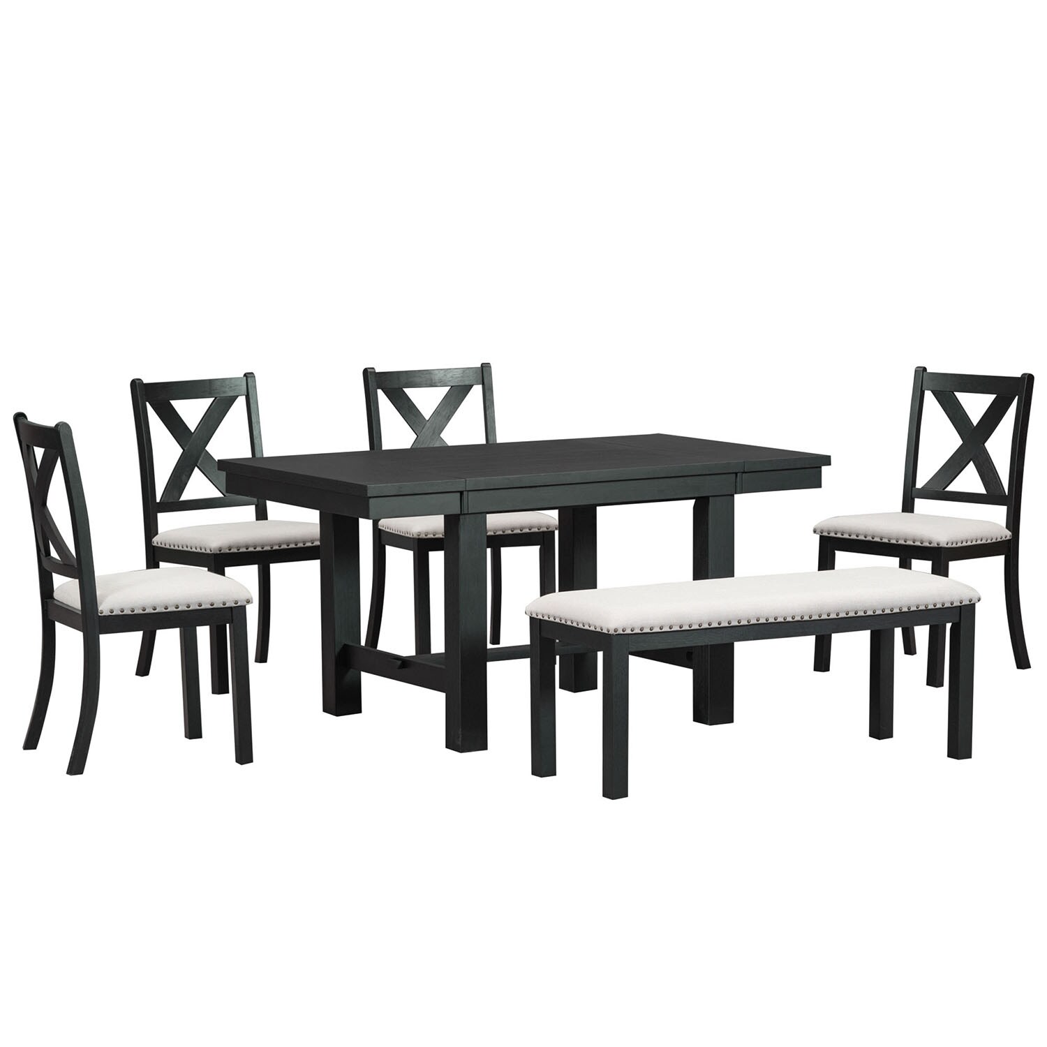 SINOFURN Black Rustic Dining Room Set with Rectangular Table