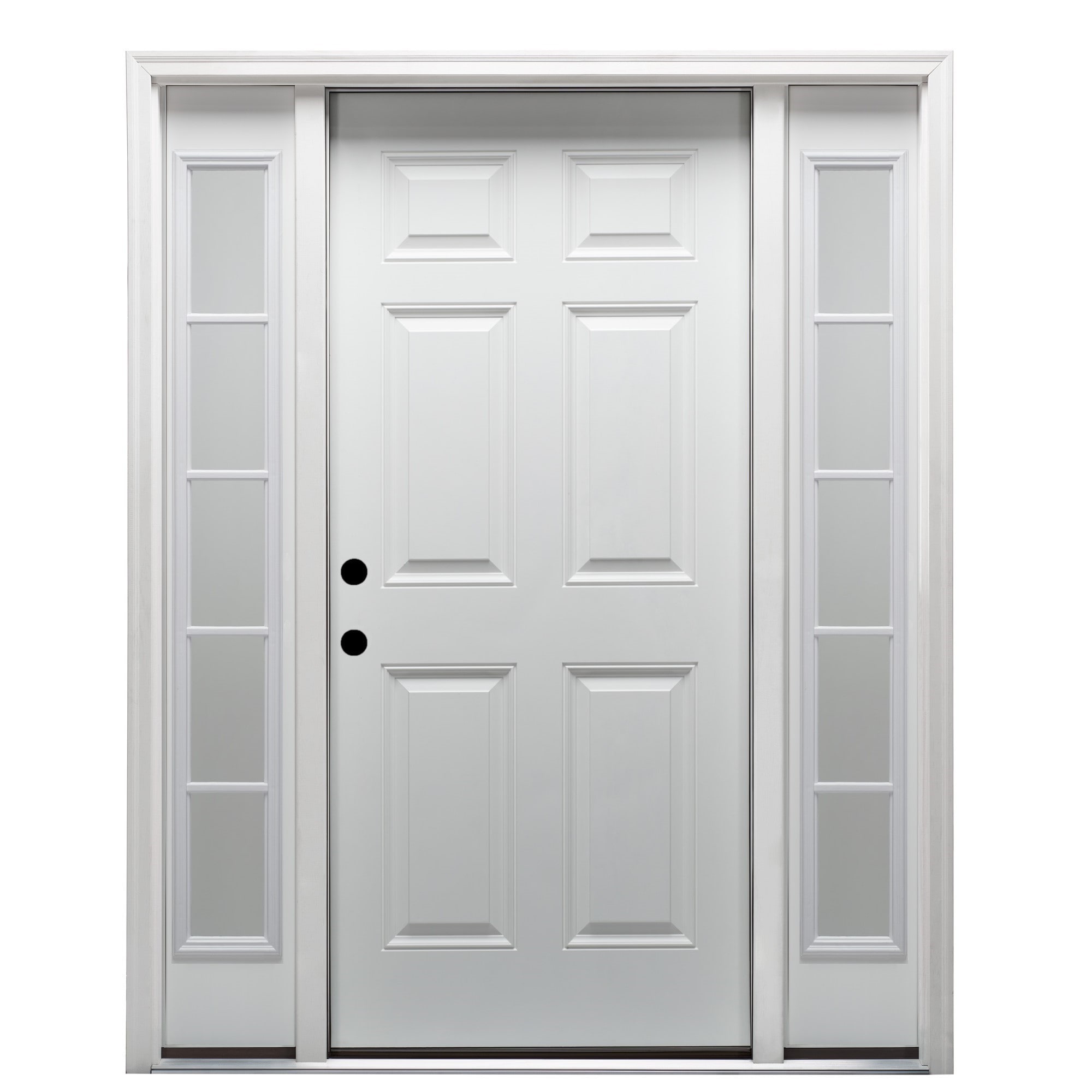 MMI DOOR ZZ29402R 64-in x 80-in x 6-9/16-in Fiberglass No glass Right-hand inswing Primed Prehung Front Door with Sidelights with Brickmould Insulating core