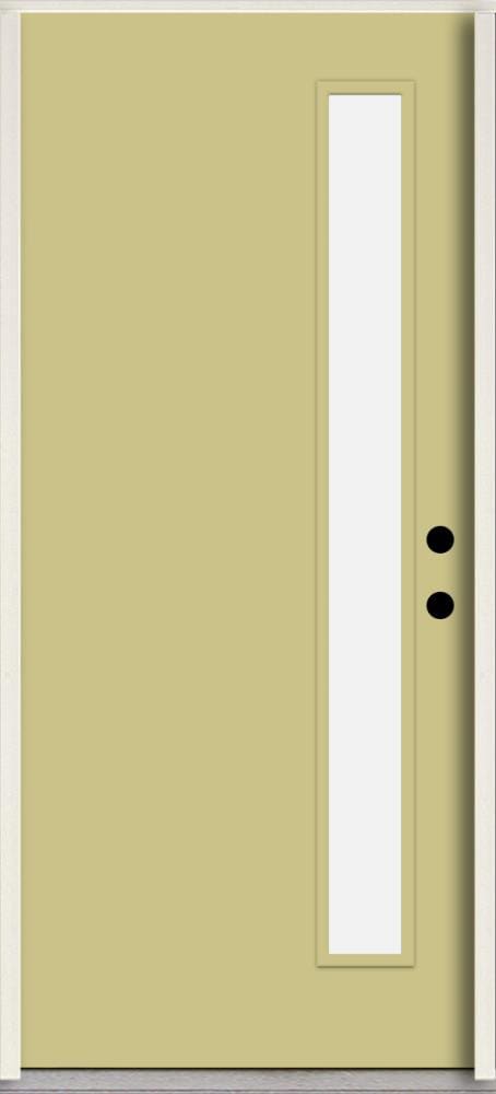 RELIABILT LO1065124 Spotlights 32-in x 80-in x 4-5/8-in Fiberglass 1/4 lite Left-hand inswing Universal Khaki Paint Painted Prehung Front Door Insulating core