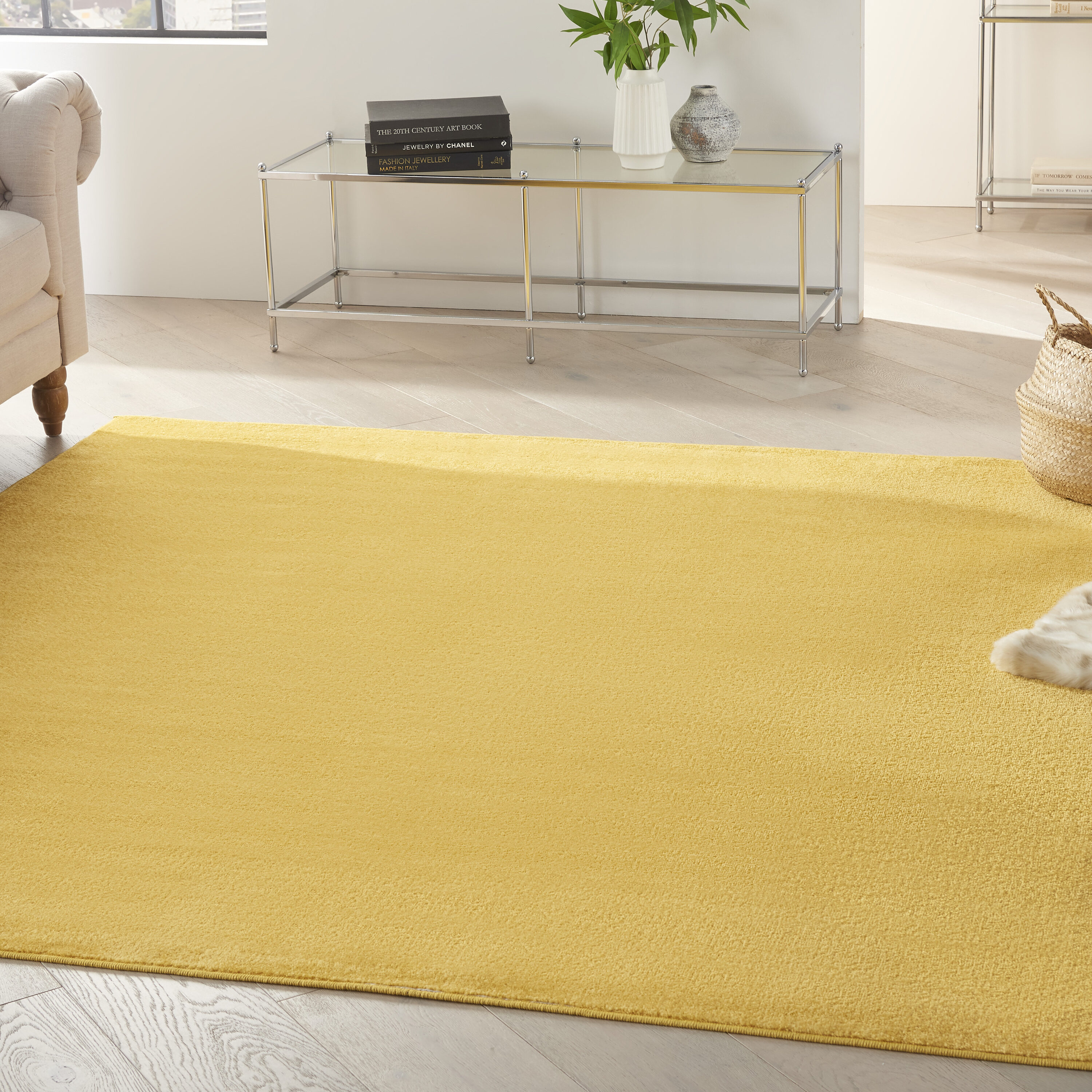 Doormat Layering Rug, Cream and Mustard Pattern Area Rug, Yellow