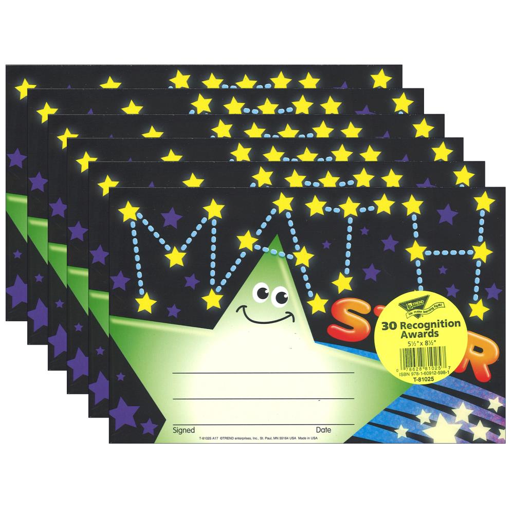 TREND Enterprises T-81025-6 Math Star Recognition Awards, 30 Per Pack, 6 Packs