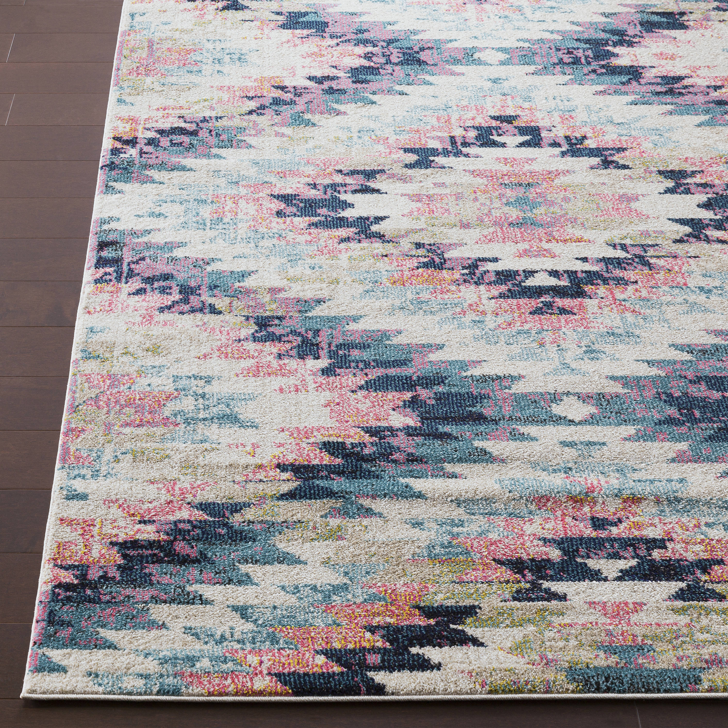 Handmade Blue Geometric Tufted Rectangular Area Rug 6'7" x 9'
