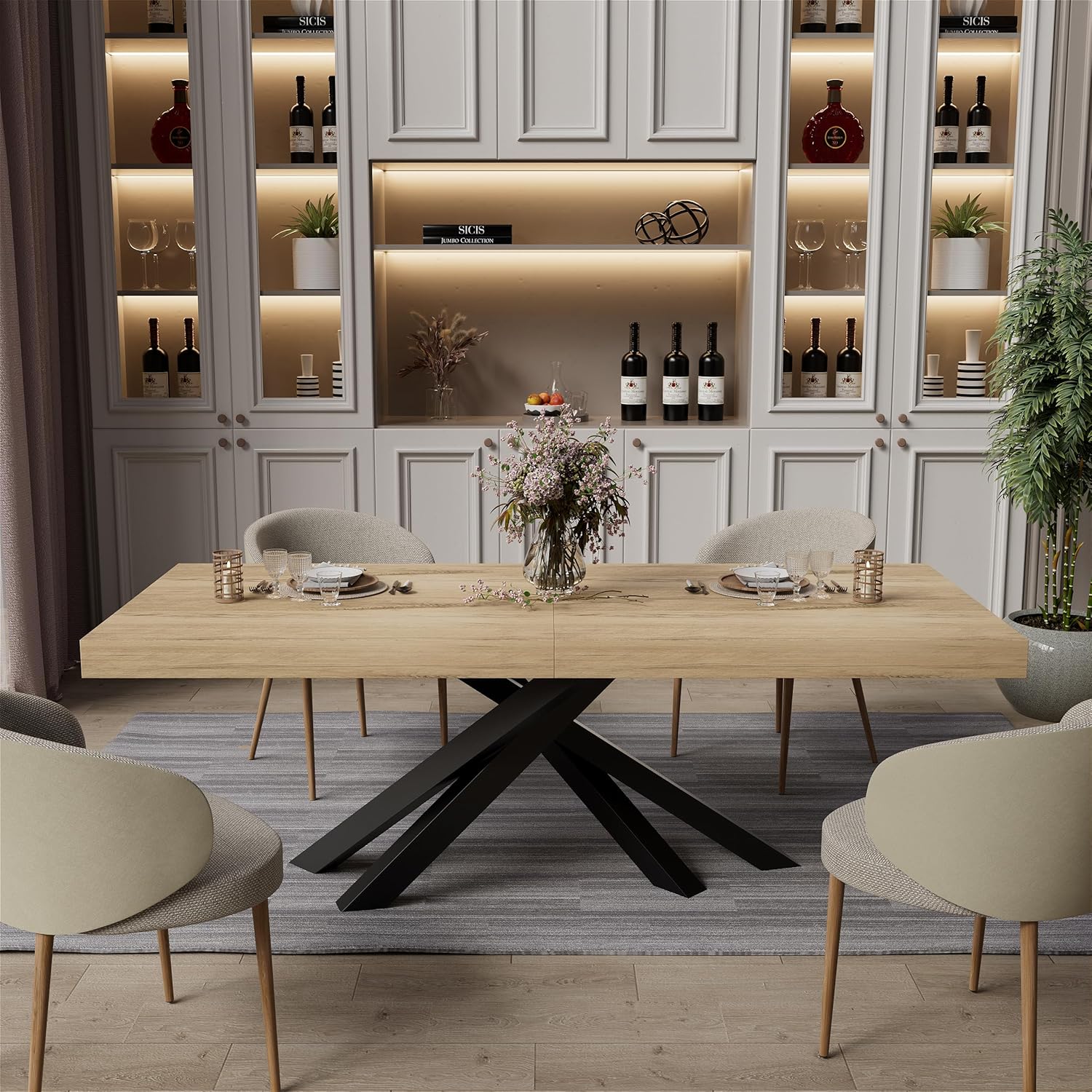 PAKASEPT TTF0061WXY0508 Brown Contemporary/Modern Extending Adjustable Table, MDF with Brown Wood 78.7-in L x 29.5-in H