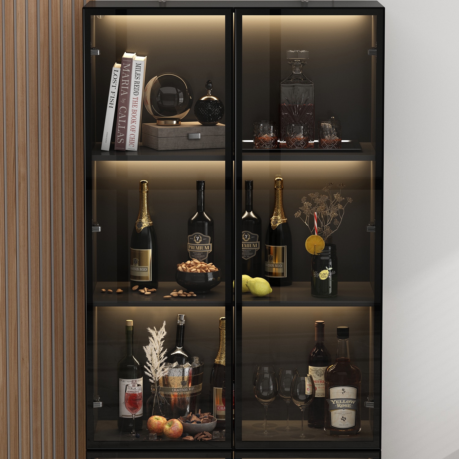 FUFU&GAGA Contemporary/Modern Black Steel Pantry with Wine Storage ...