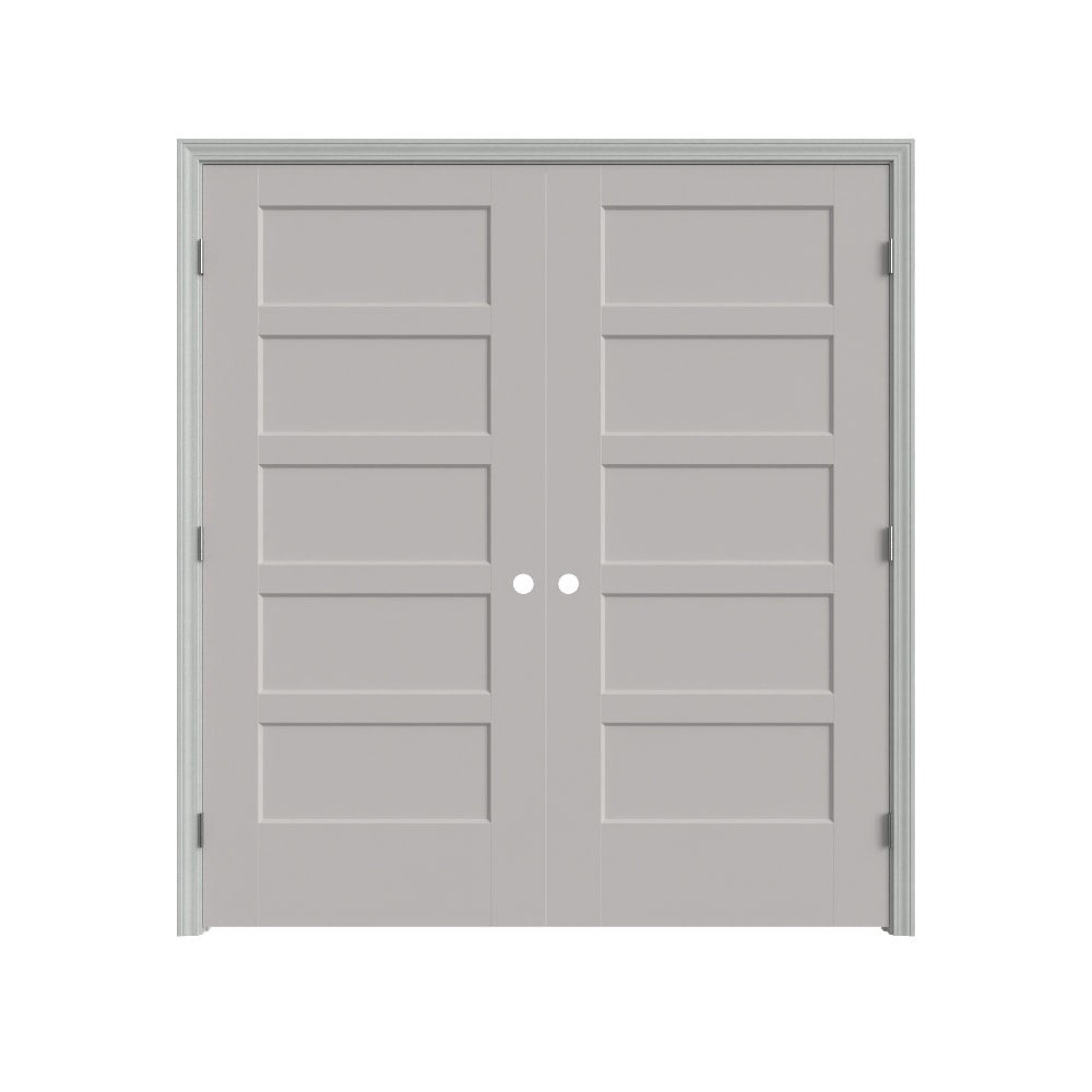 Masonite 641078 28-in x 80-in Driftwood Hollow core 4 panel square Right hand Smooth Primed Molded composite Flat Jamb Single Prehung Interior Door