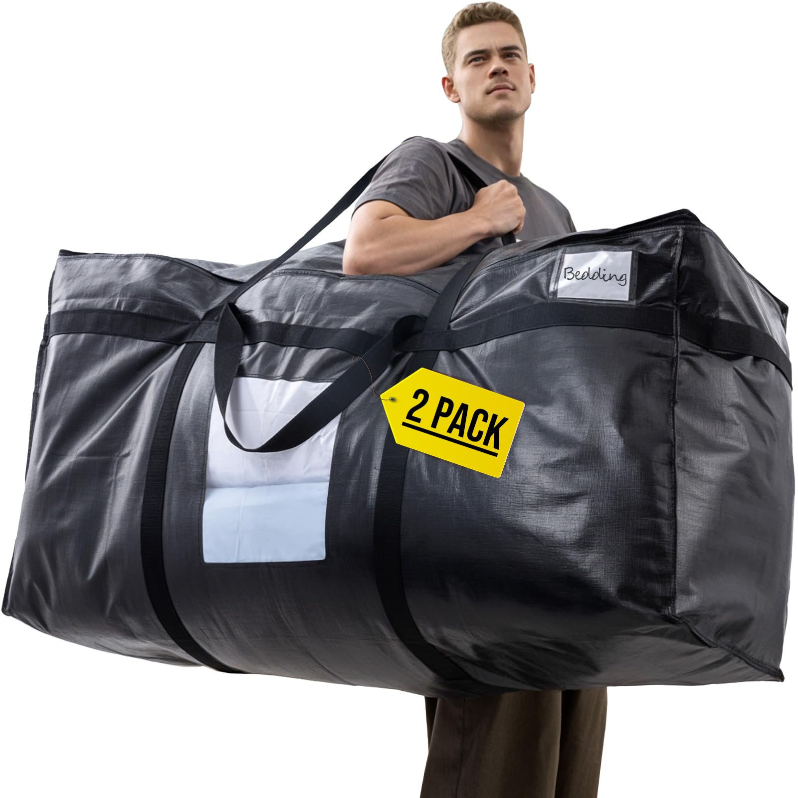 KIWDZFU  69 Gallon Extra Large Storage Bags XXL Black Heavy Duty Moving Storage Totes with Visible Window Wrap Around Handles for Space Saving 2