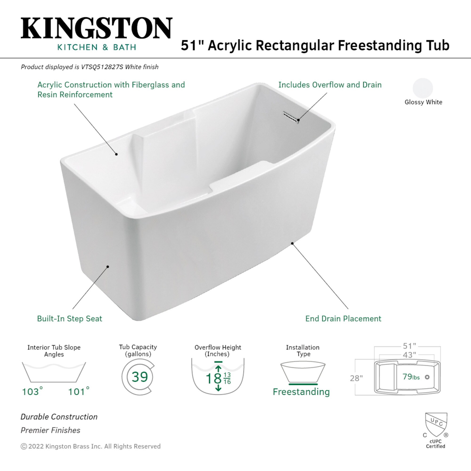 Kingston Brass WLVTSQ512827S bathtubs - View #3