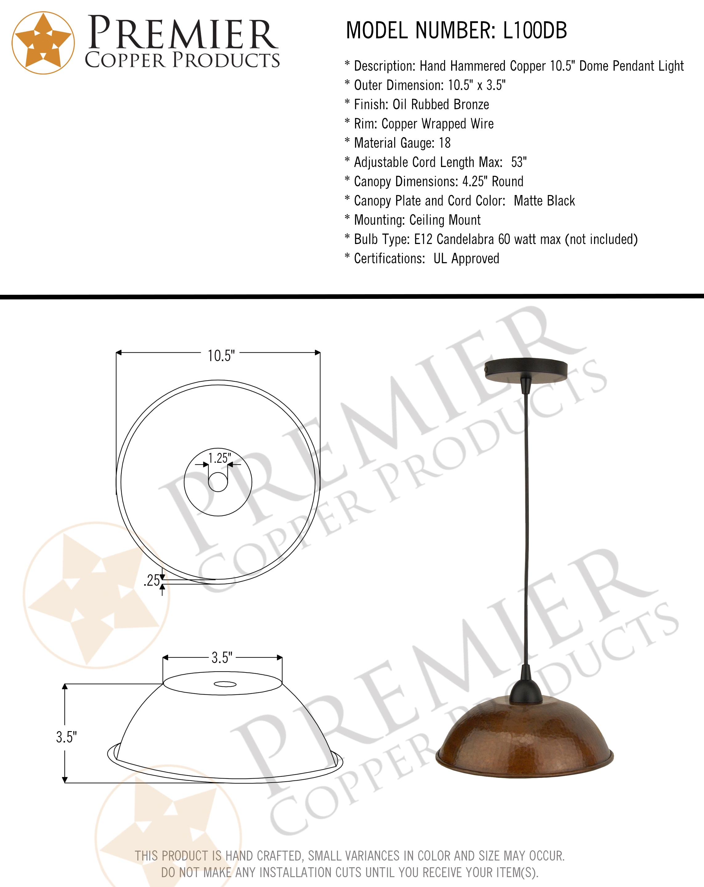 PREMIER COPPER PRODUCTS L100DB Pendant-Lights - View #9