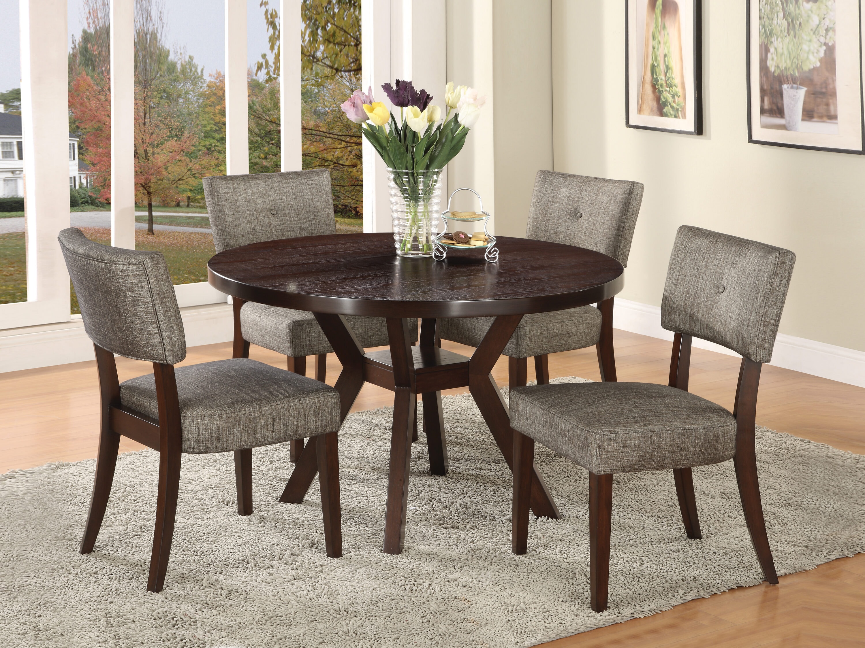 Siavonce XH00234 Espresso,Gray Contemporary/Modern Dining Room Set with Round Table ( Seats 4 )