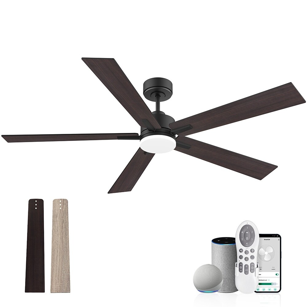 Yardreeze 60-in Black LED Ceiling Fan With Light and Remote Control Included