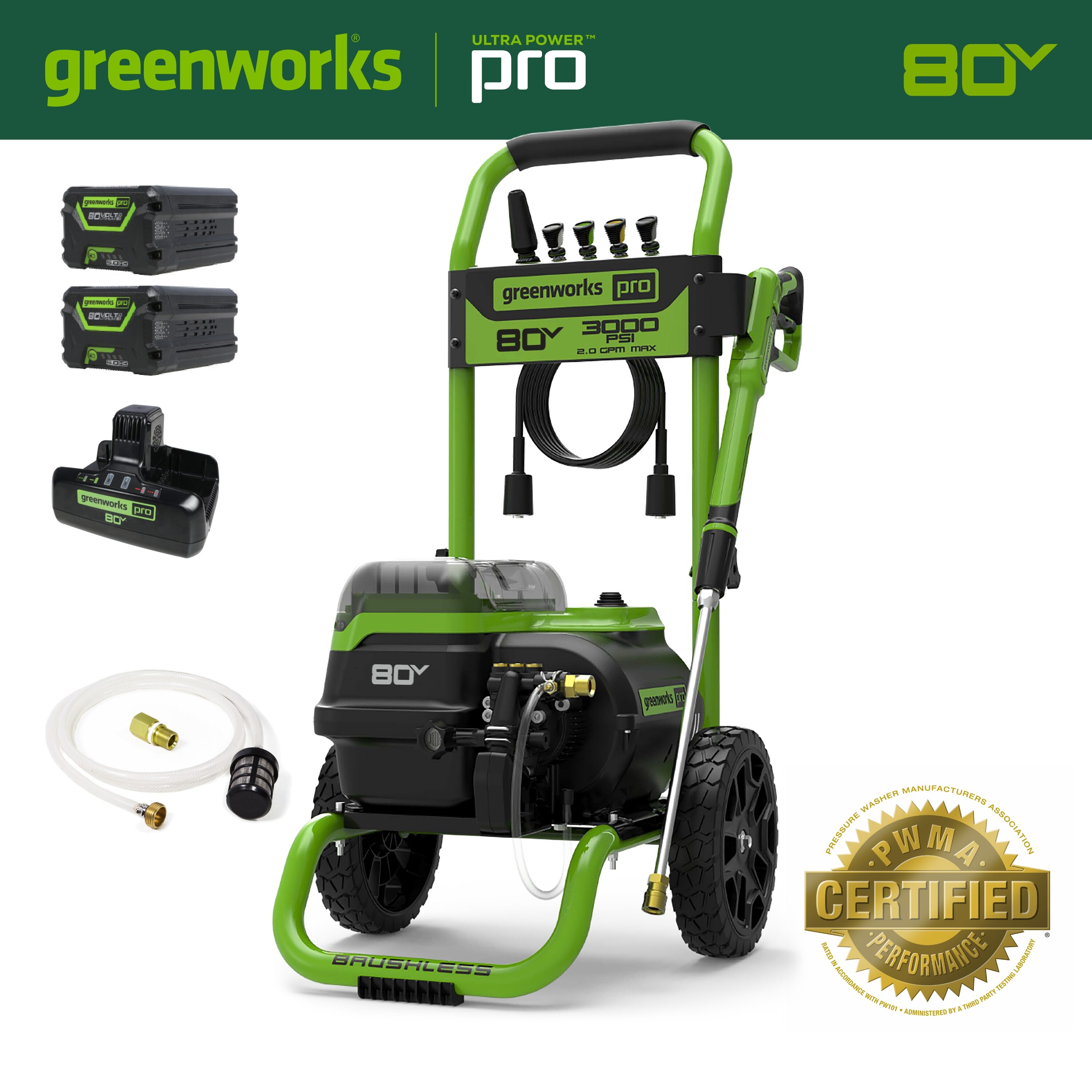 Greenworks - 1900 PSI 1.2 GPM Electric Pressure Washer Combo Kit - Green