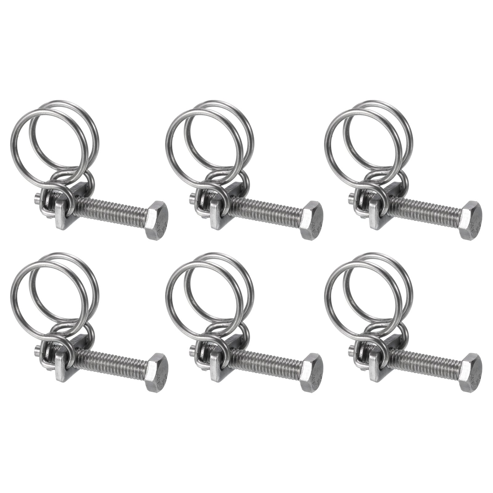 Unique Bargains 6pcs Double Wire Hose Clamppcs 15-18mm Adjustable Stainless Steel Wire Hose Clips with M6 Bolt for Dust Collection Hosepcs Pump Hose Pipe