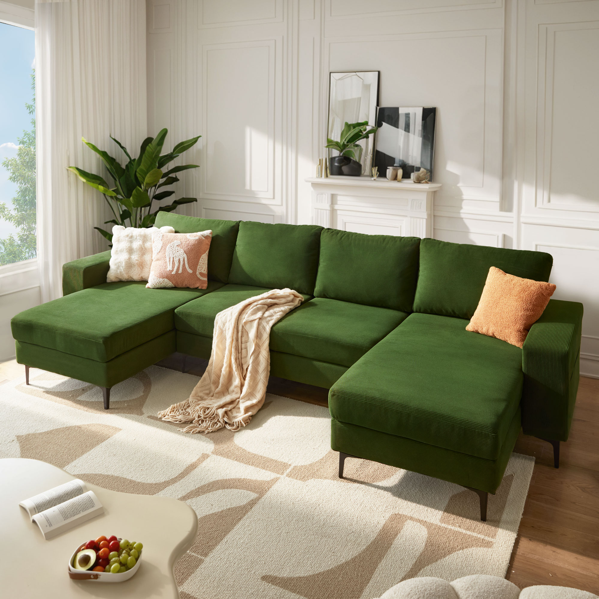 Ovios 126-in Modern Dark Green Polyester/Blend Sectional