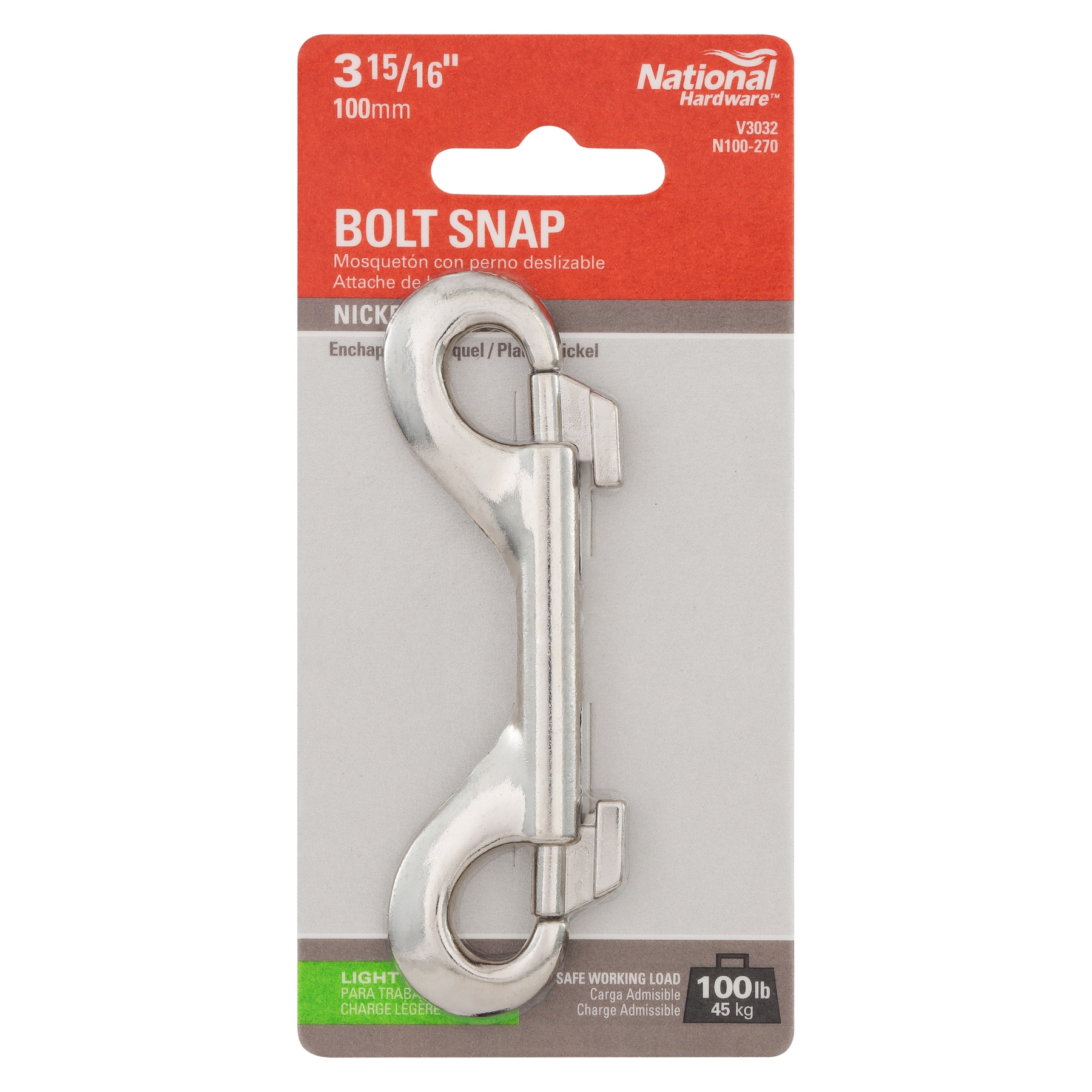 National Hardware N100-270 3-15/16-in Double Bolt Snap in Nickel
