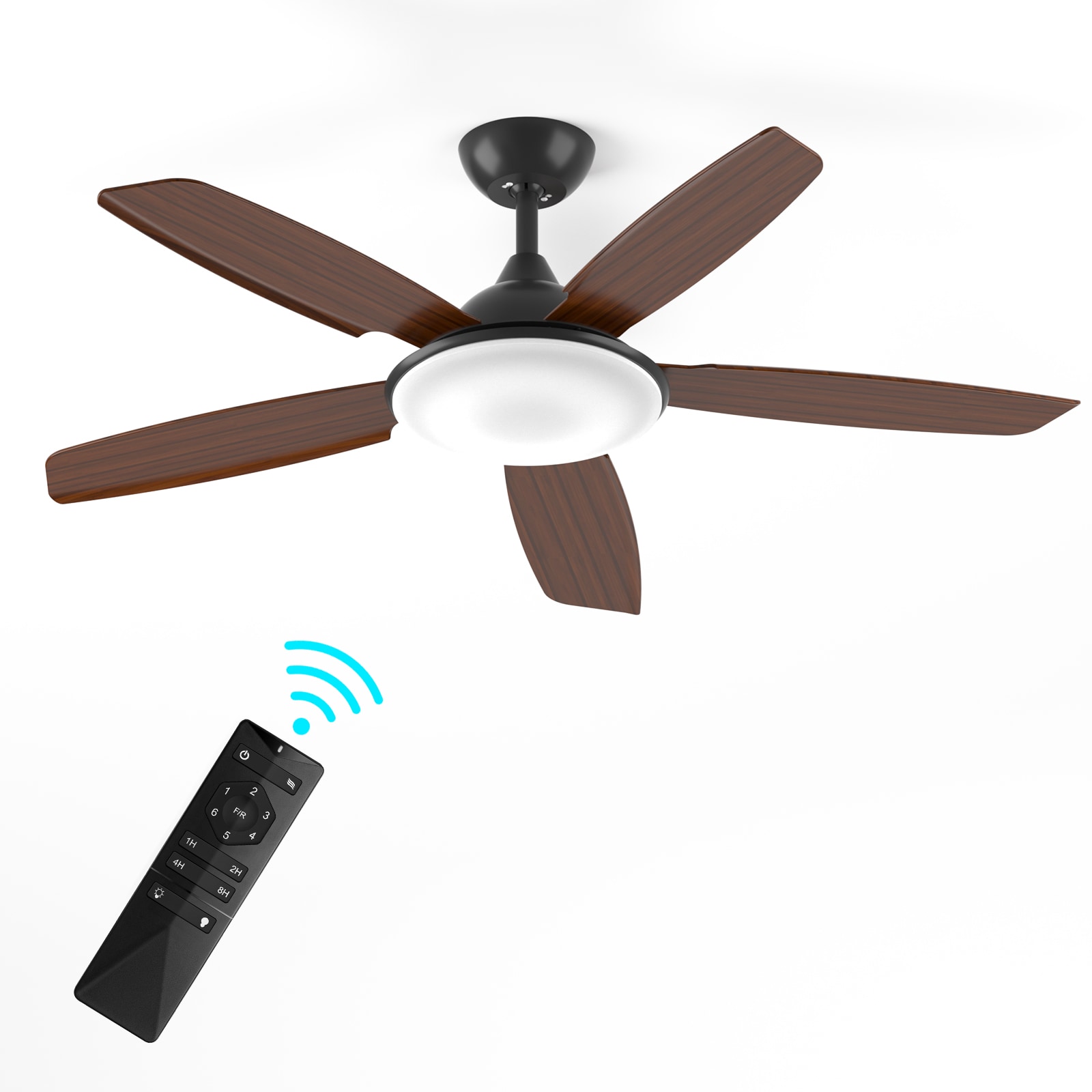 COWSAR LSCF-FL9286-BLACK FL96 52-in Color-Changing Walnut with Walnut Blades Ceiling Fan With Light - Remote Included ( 5 -Blade )