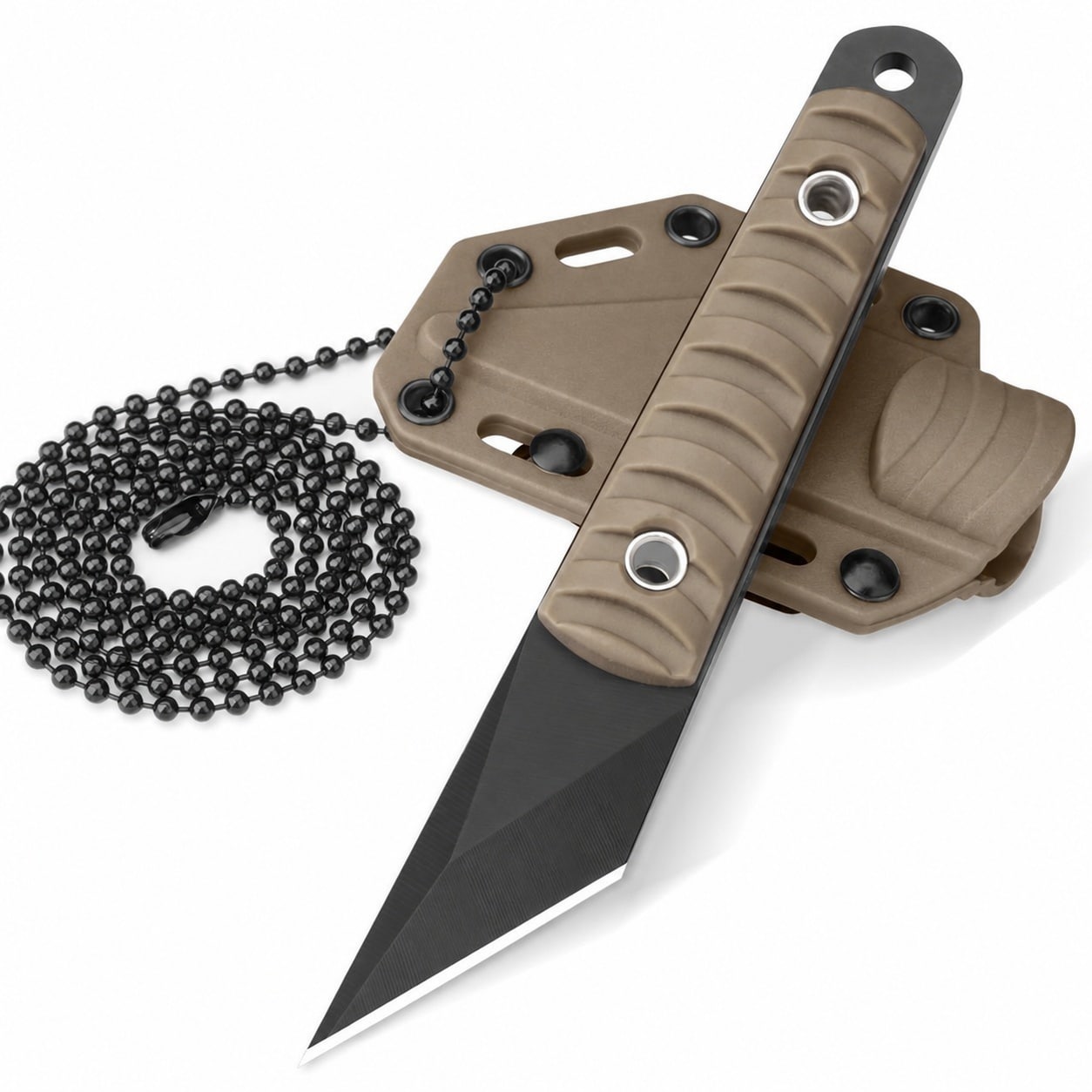 Misopily  5 79 Mini Neck Knife Kiridashi Style Full Tang Fixed Blade EDC Knife with Khaki ABS Handle 5Cr14MoV Steel Sheath and Necklace Outdoor