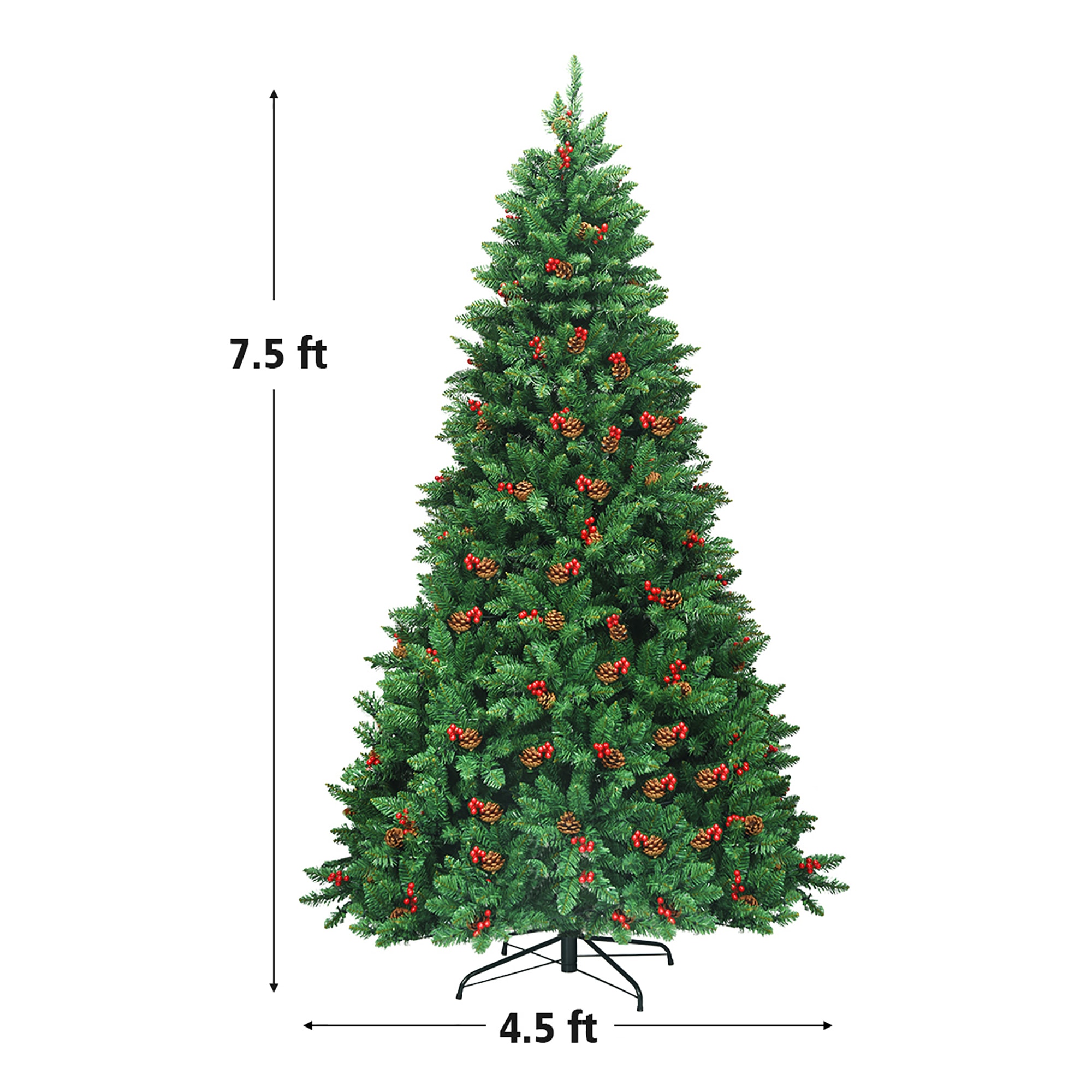 7.5' Green PVC Spruce Christmas Tree with Pine Cones and LED Lights