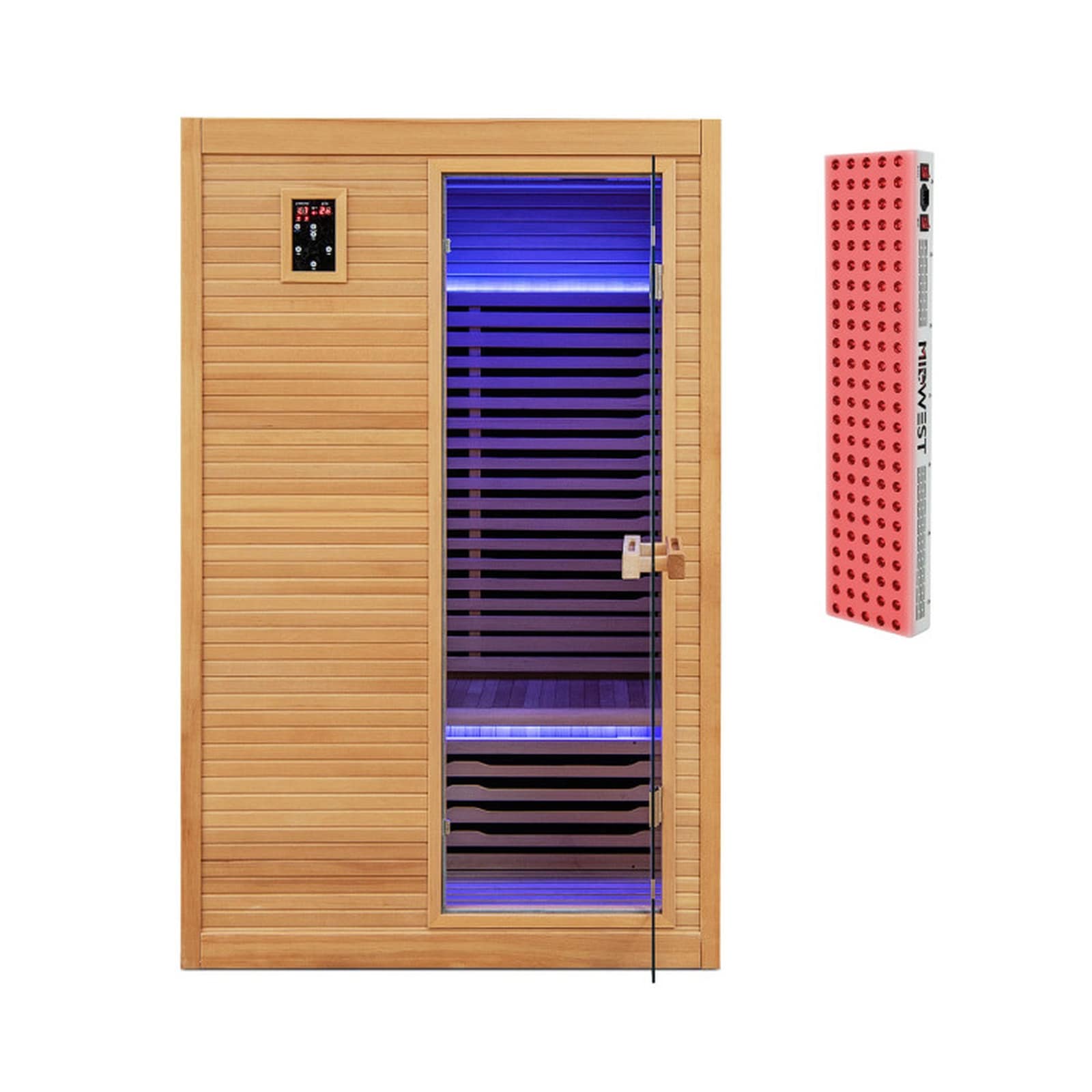 SUGIFT 2-Person Far Infrared Wooden Sauna Room with 660nm 850nm Red Light 9 Carbon Heaters Hemlock Frame 64 to 149-Degree 90-min Timer - Natural #LW108SUGHY2837