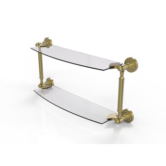 Dottingham 18 in. L x 15 in. H x 5 in. W 2-Tier Clear Glass Bathroom Shelf with Towel Bar in Matte Black Dottingham 18 in. L x 15 in. H x 5 in. W 2-Tier Clear Glass Bathroom Shelf with Towel Bar in Matte Black