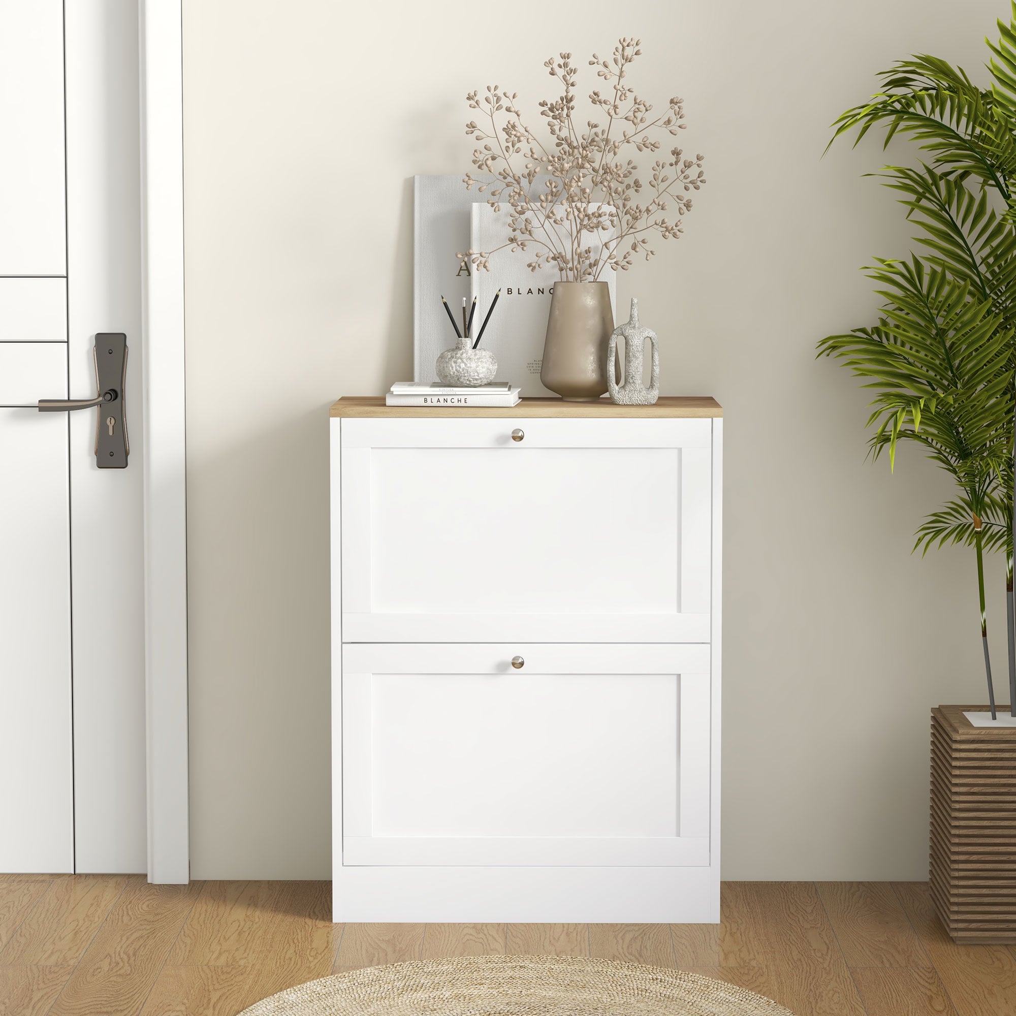 Lycvki SC-5 31.5-in H 2 Tier 12 pair White MDF Shoe cabinet