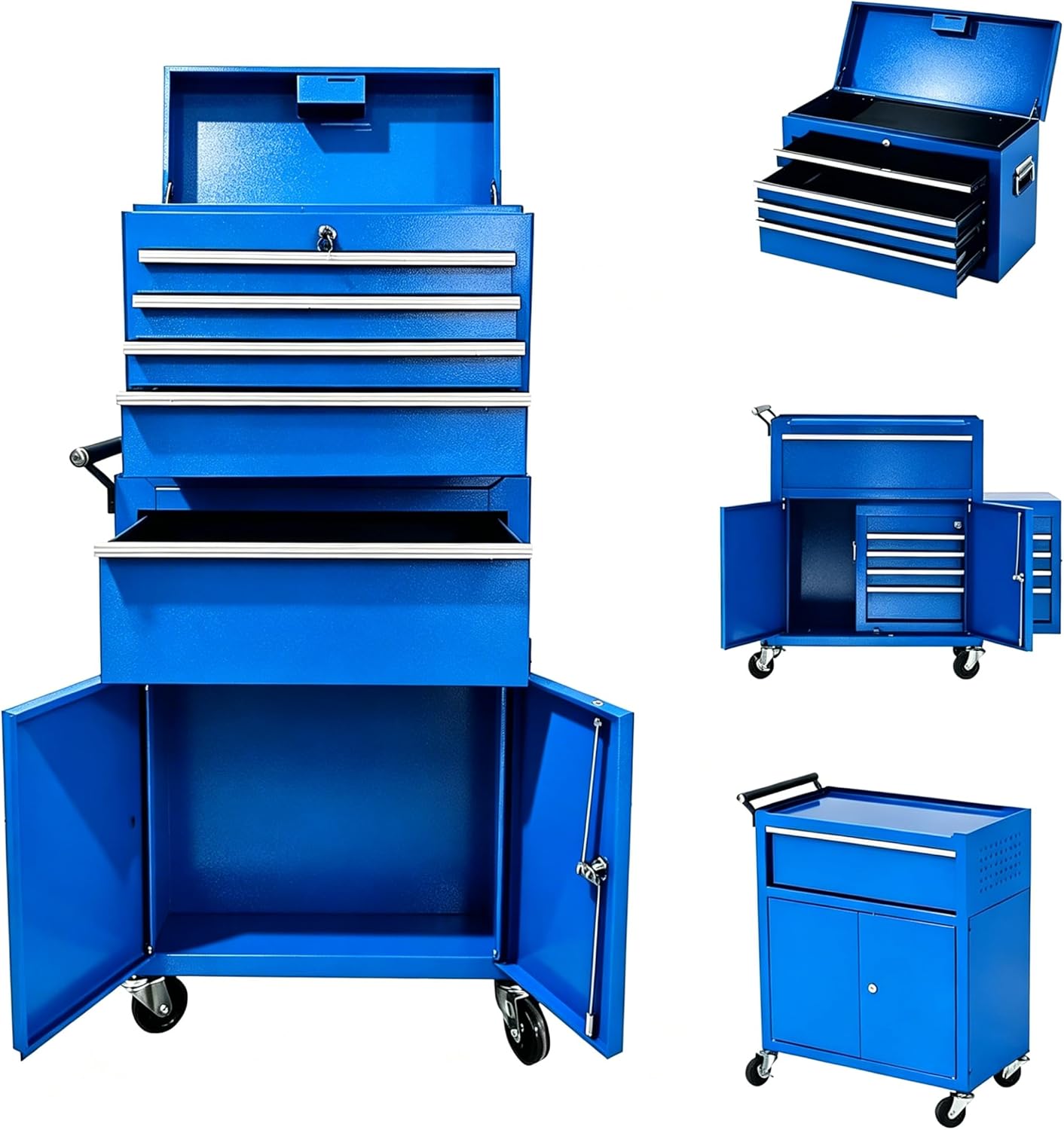 Rolling Tool Chest 5 Drawers Metal Tool Chest Tool Box Organizer with Wheels 2 in 1 Detachable Top Tool Cabinet Sliding Drawers Liners and Locking System for Warehouse Garage Workshop #BZI-ZDUPOWWW-ZCQTMF