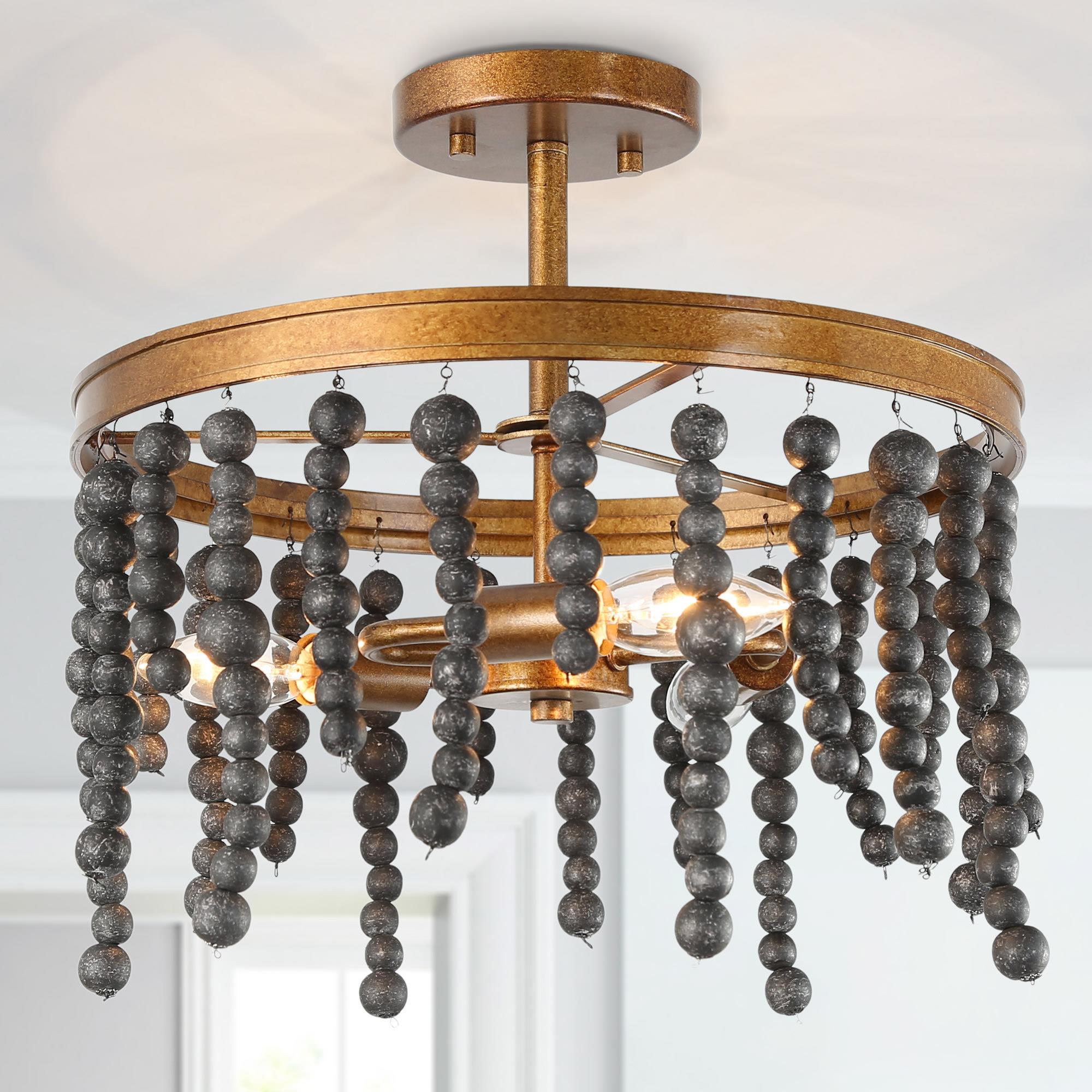 Uolfin AUEEBU-LWS23937-L7 3 -Light 14-in Antique Gold Semi Flush Mount Light
