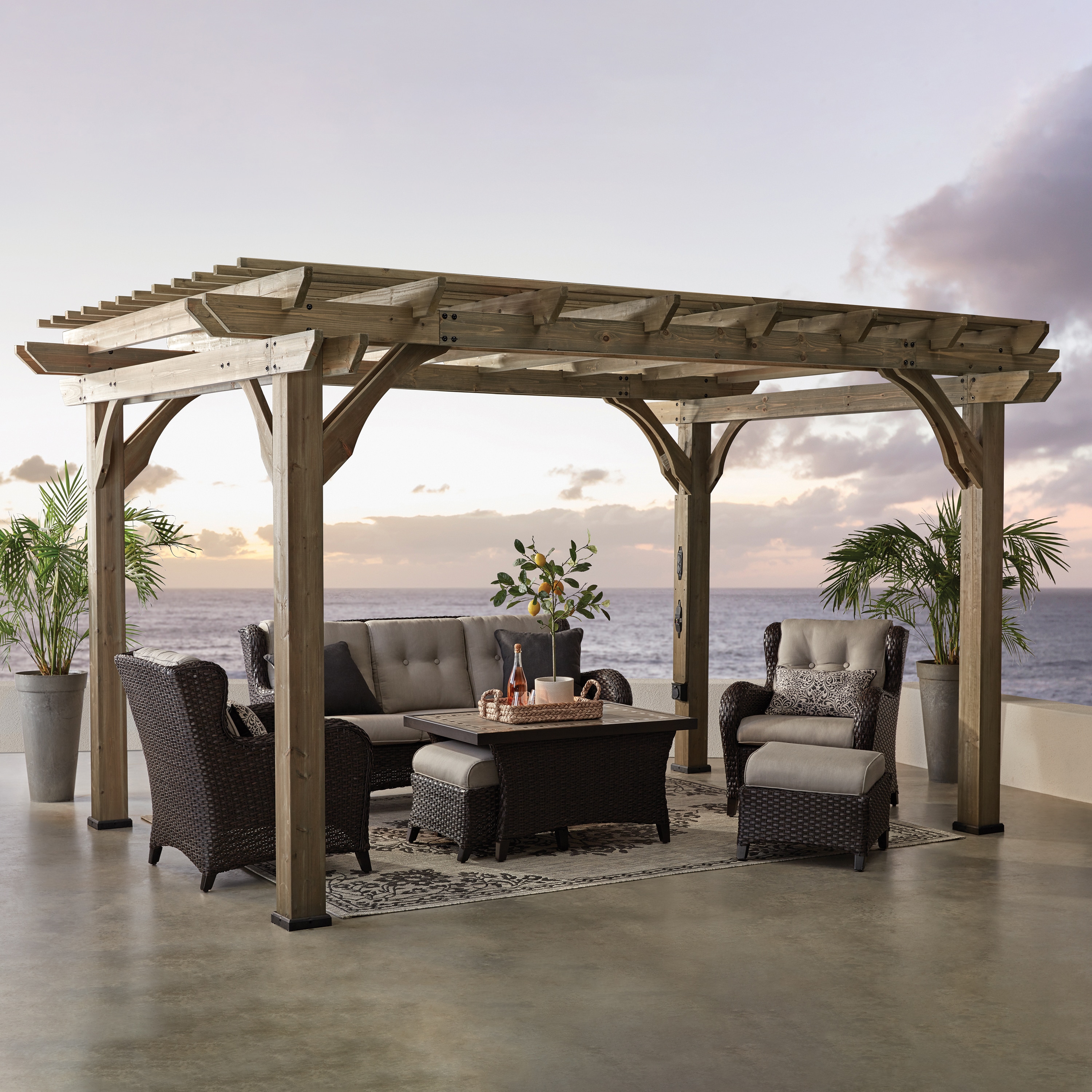 Somerville 14' x 10' Cedar Wood Pergola with Electric Outlets