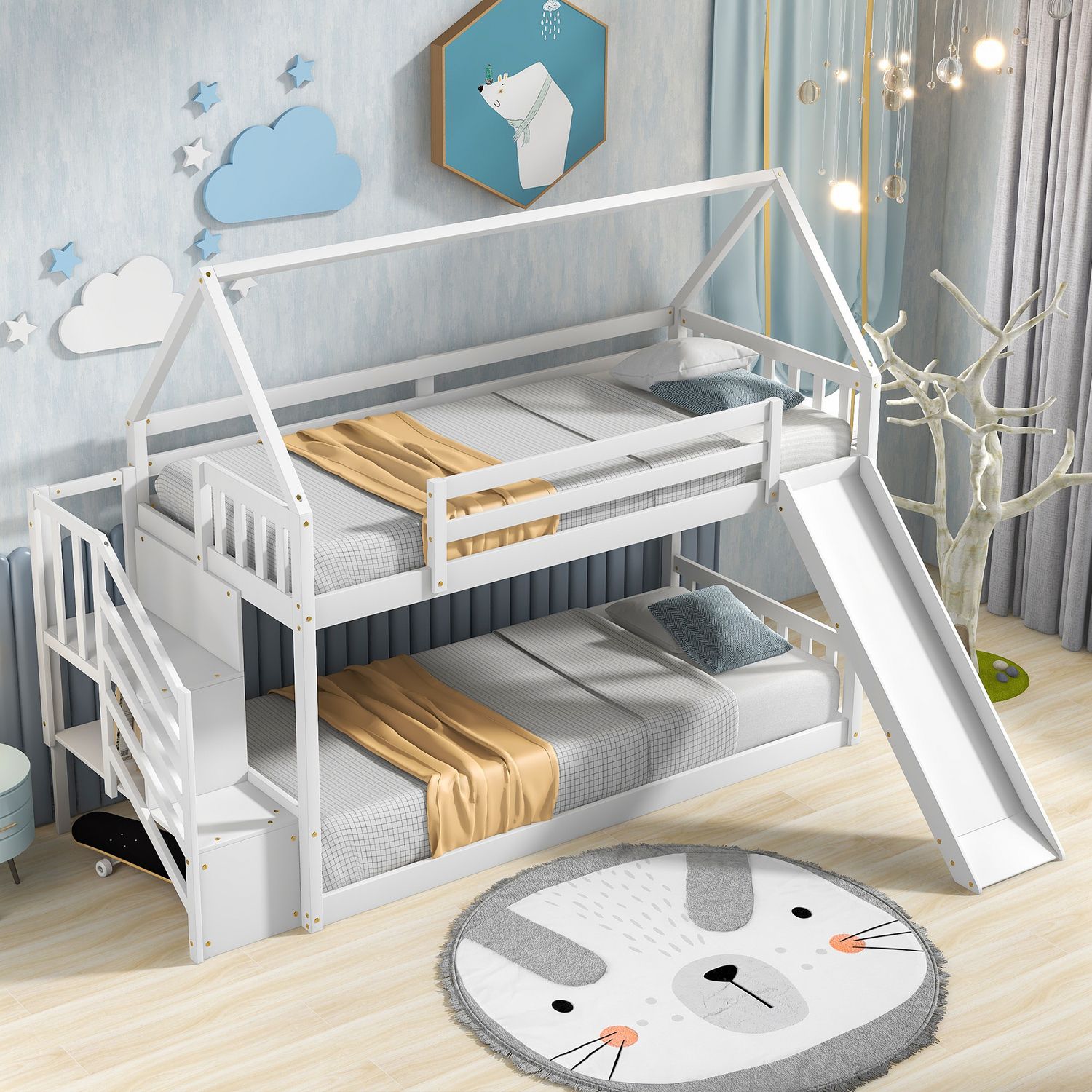 JASMODER GX000904AAK White Twin Composite Platform Bed with Storage