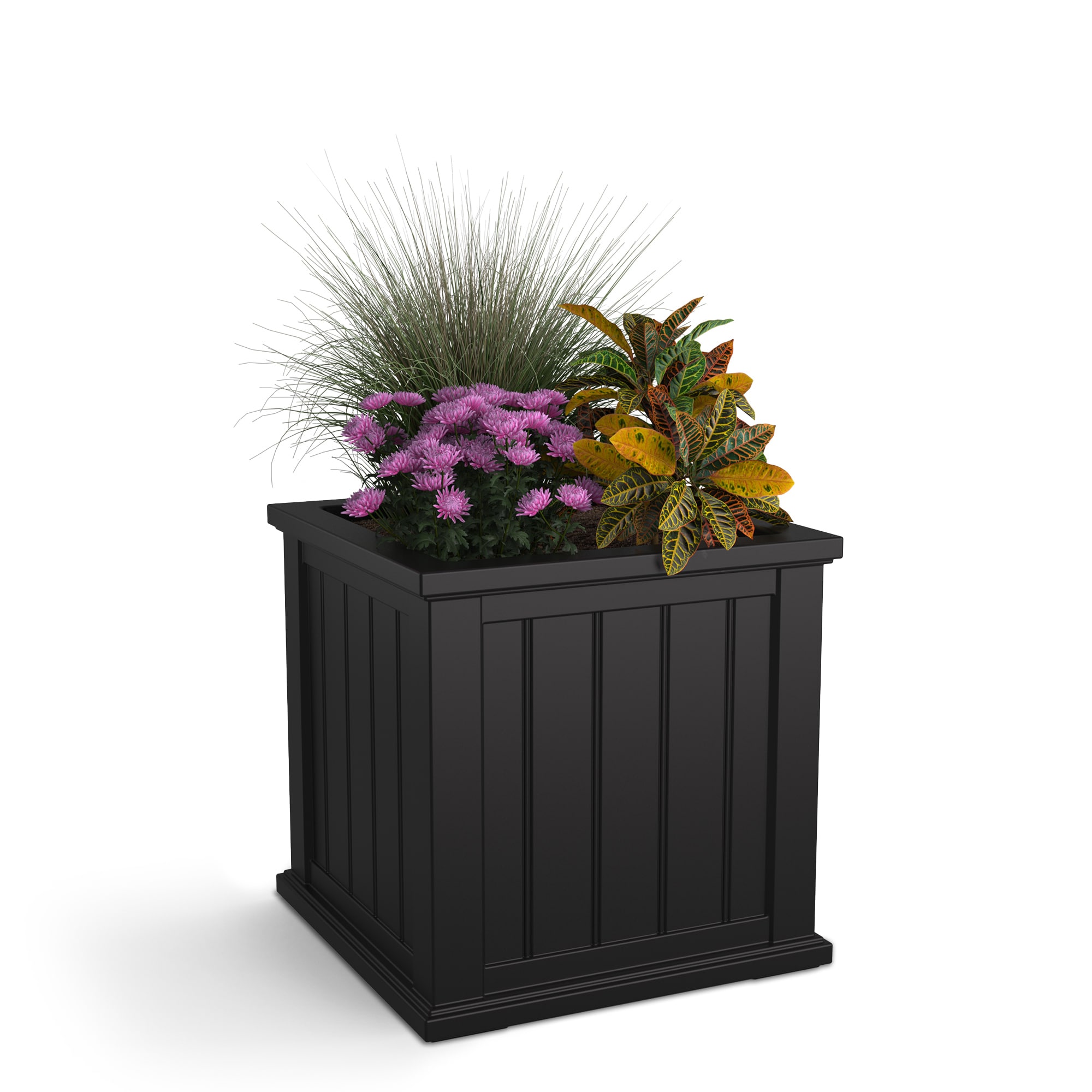 Mayne 4838-B Square 20-Inches W Large Black Plastic Contemporary/Modern Outdoor Planter with Drainage Holes with Self Watering