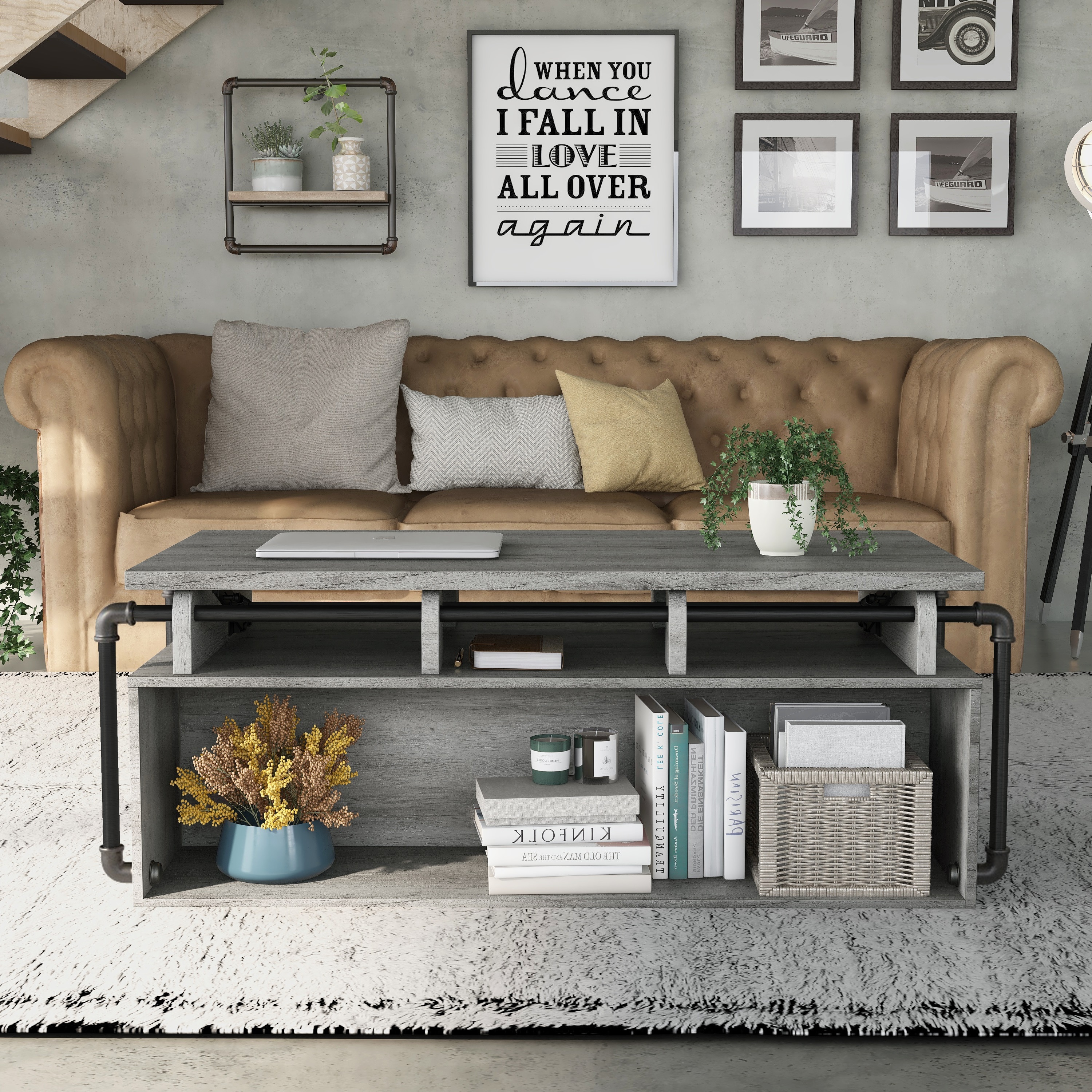 Furniture of America YNJ-1996C35 Loft Vintage Gray Oak Particleboard Rustic Coffee Table with Storage