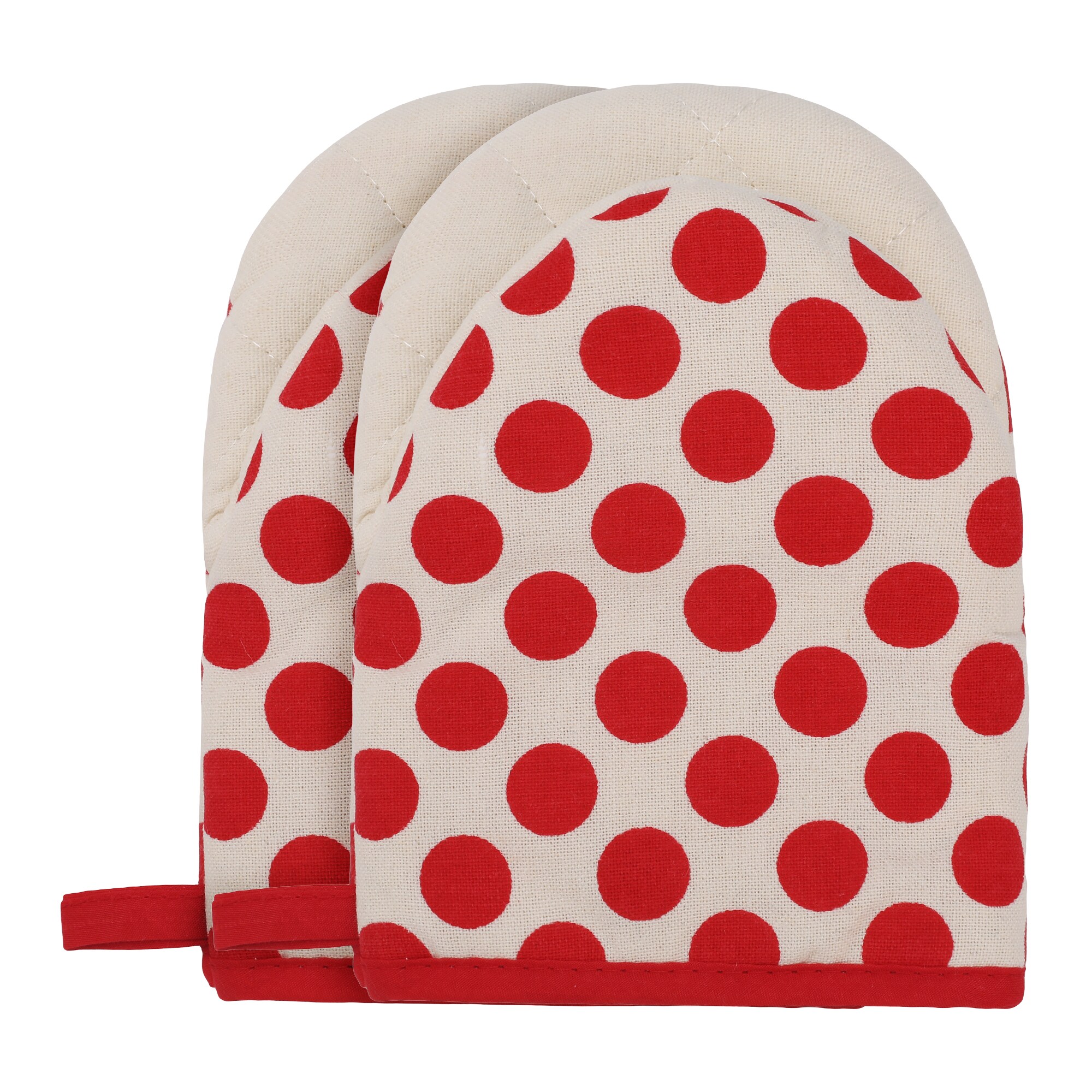 Unique Bargains Soft Cotton Oven Mitts Heat Resistant Cooking Gloves Flexible Gripping for Baking Kitchen Mitts Set 7.1x5.5inch Red Polka Dots #S25123100UX2359