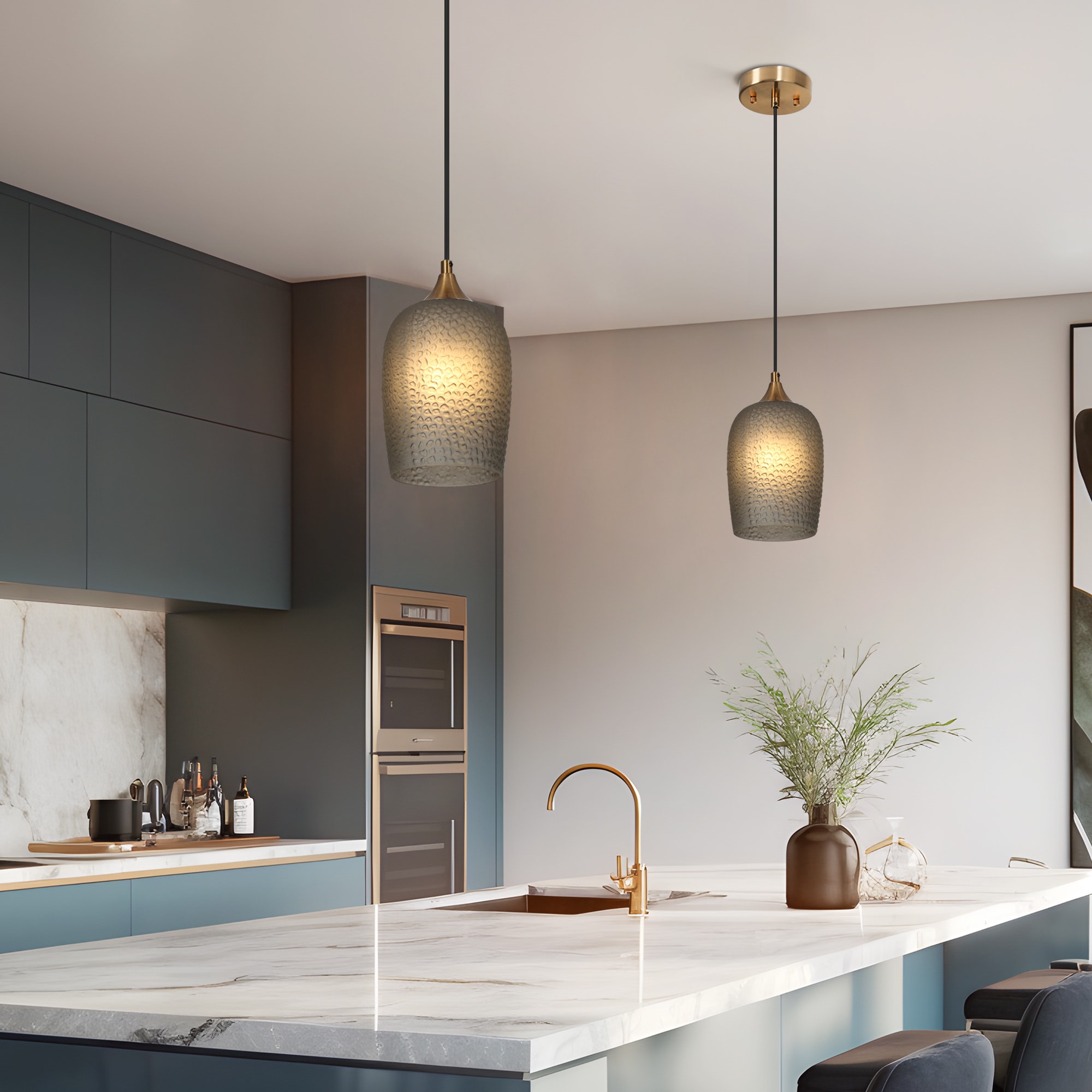 LNC HA04991P Apphia 1 -Light Plating Brass with Colored Glass Modern/contemporary Textured glass Bell Mini Hanging Pendant light