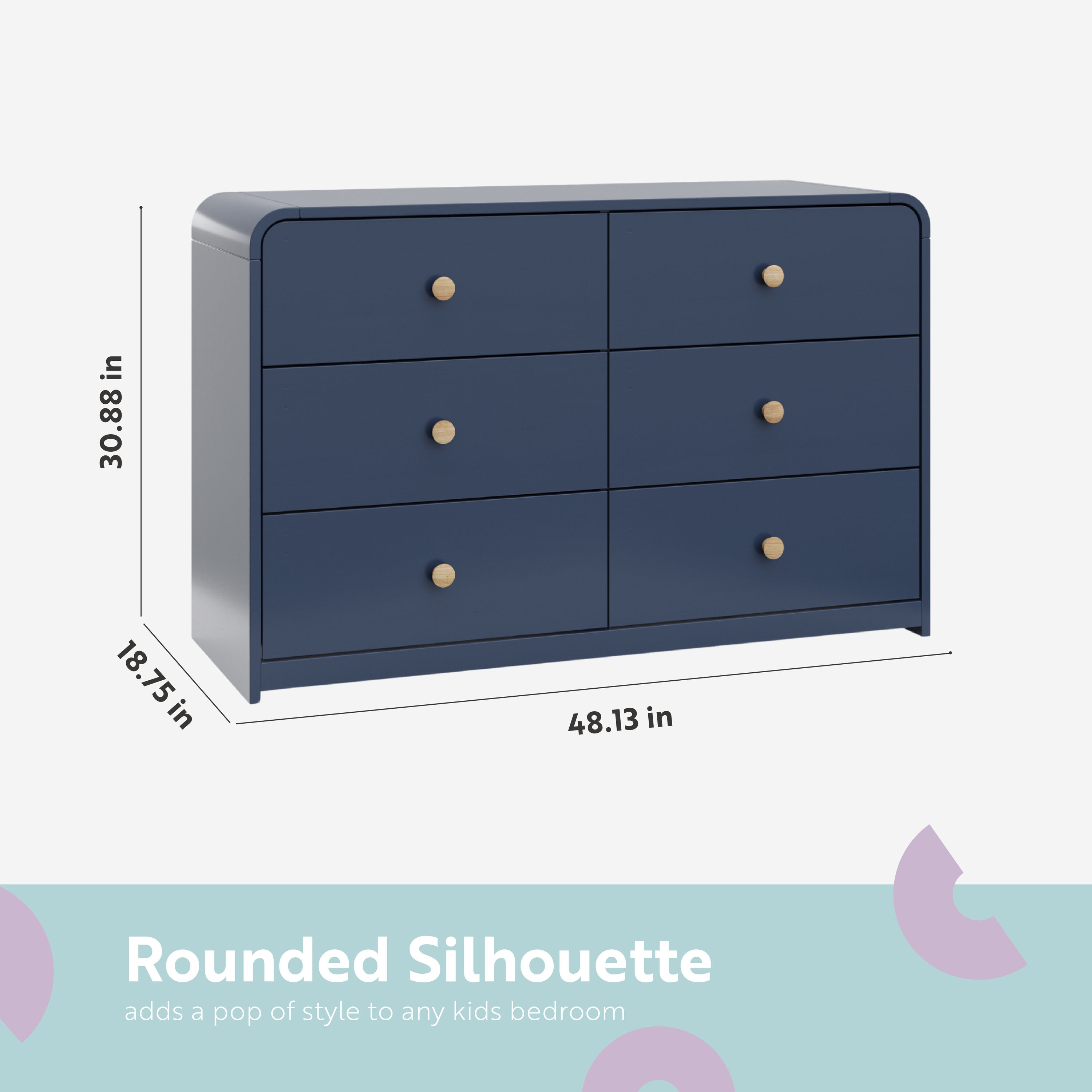 Midnight Blue Double Nursery Dresser with 6 Drawers