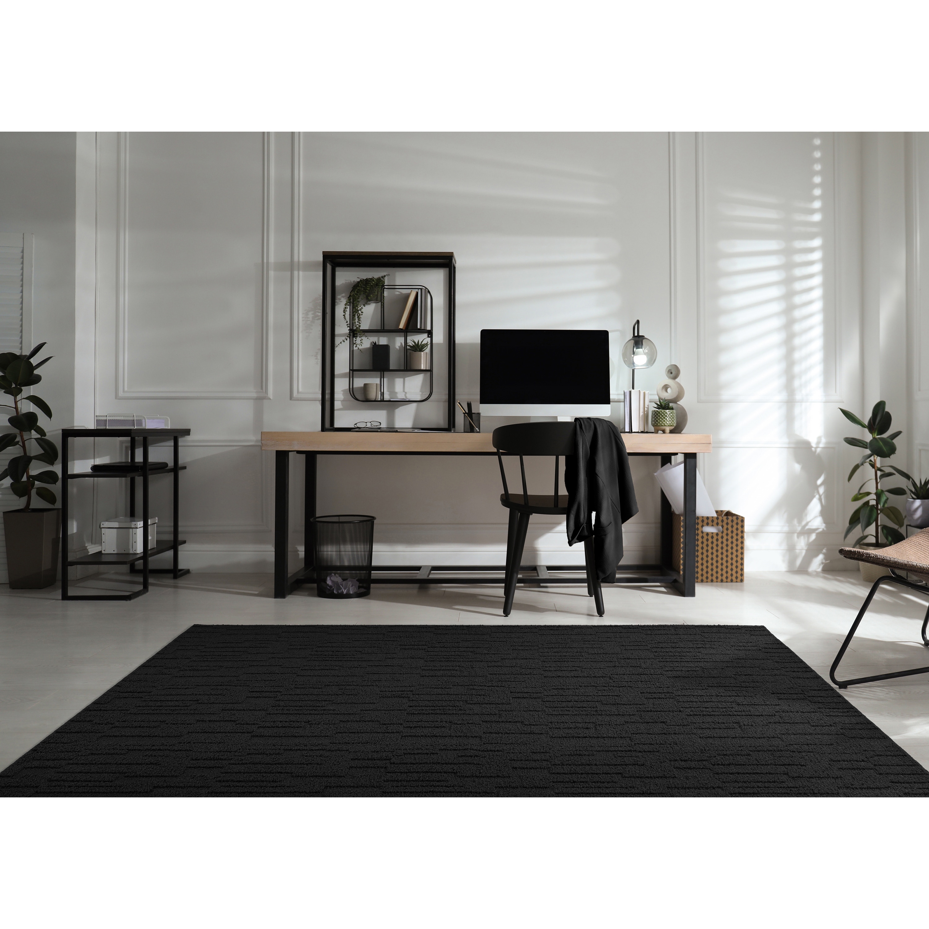 Garland Rug LL160N06009615 Brentwood Pixel 5 x 8 (ft) Tufted Polypropylene Black Rectangular Indoor Abstract Farmhouse/Cottage Area rug