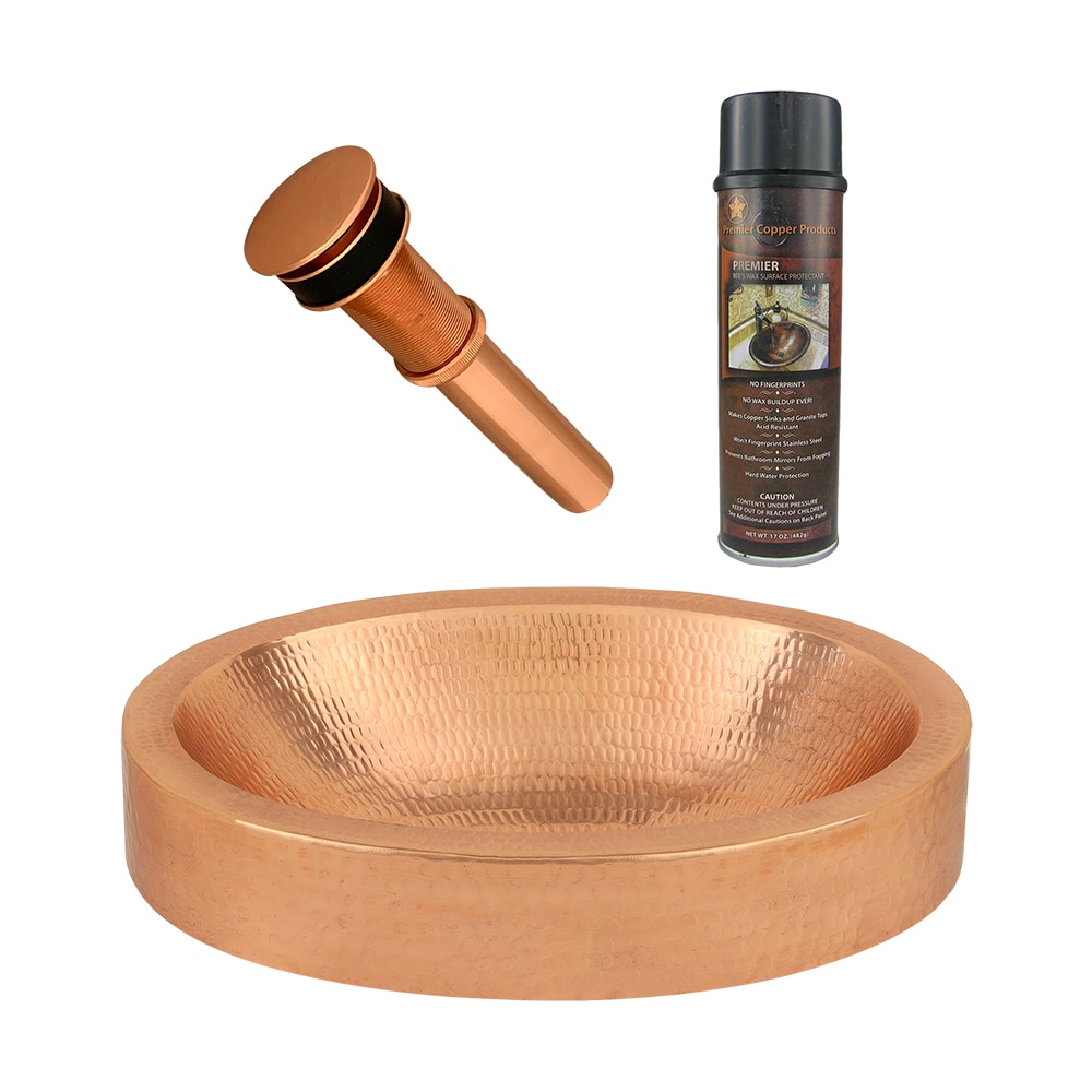 PREMIER COPPER PRODUCTS Copper 17-in Vessel Oval Rustic Polished Copper Bathroom Sink with Drain Included