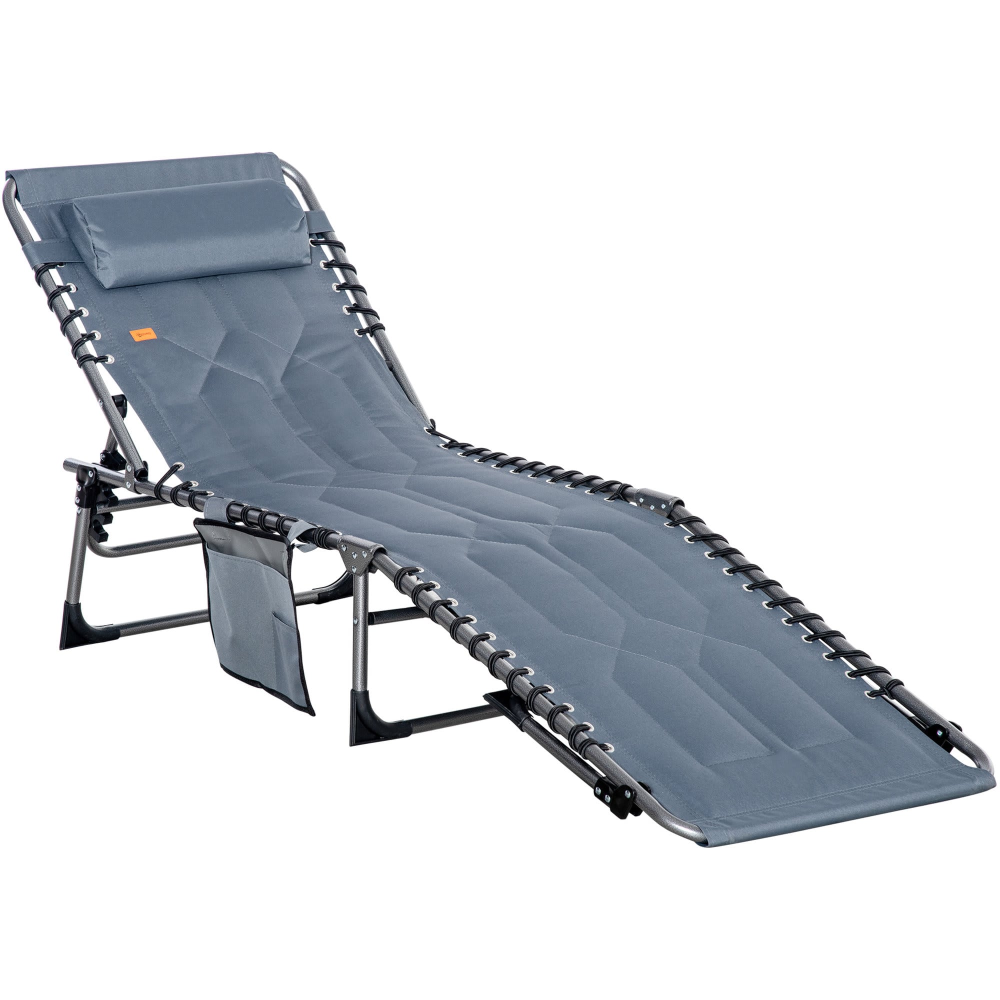 Aoibox  outdoor padded folding chaise lounge chair with adjustable 5-position recline cotton headrest storage pocket steel frame 74 in L x 22.5 in W x 11.75 in H