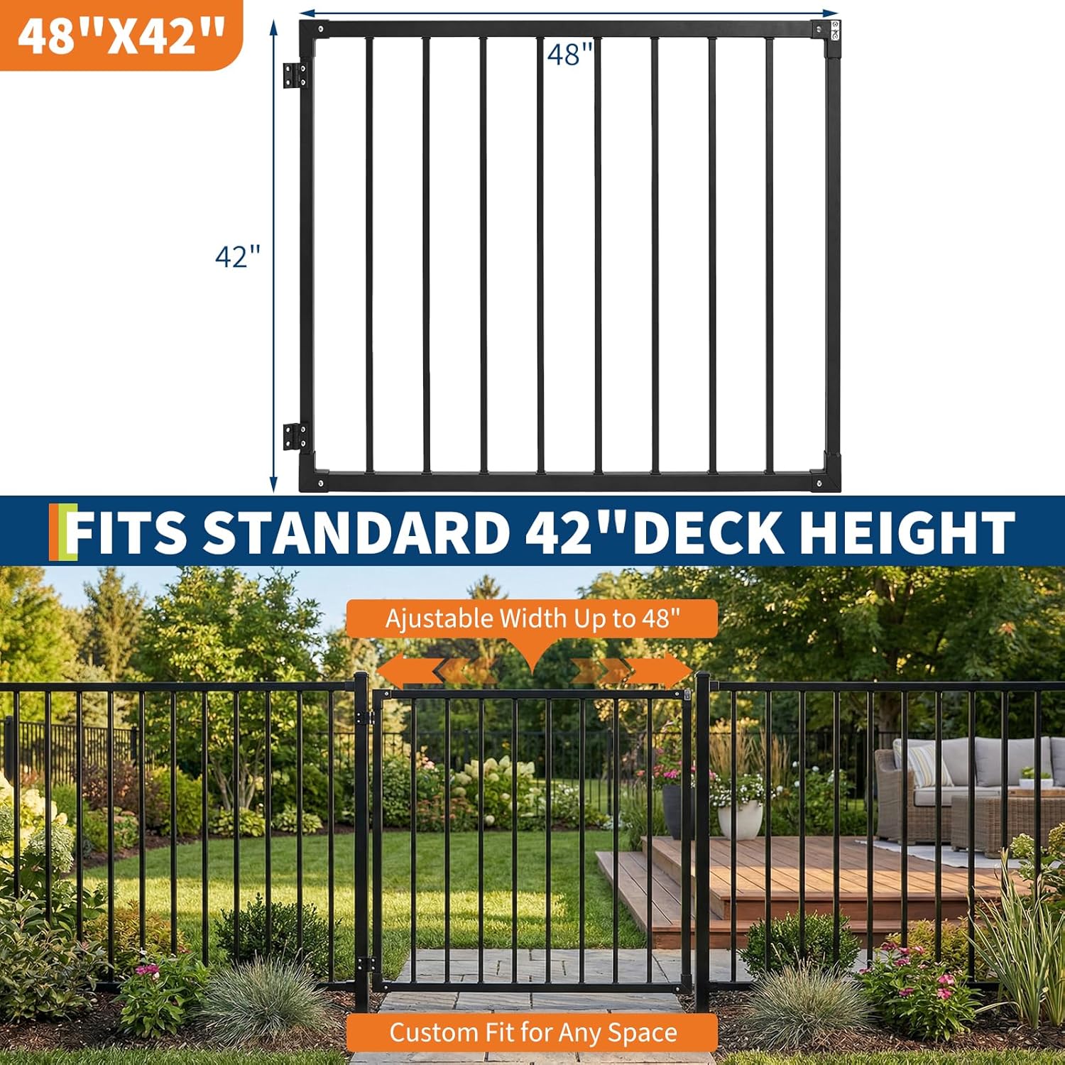 Garvee Deck Fence Gate Outdoor 42inch H Gate for 48inch Deck Heavy Duty ...