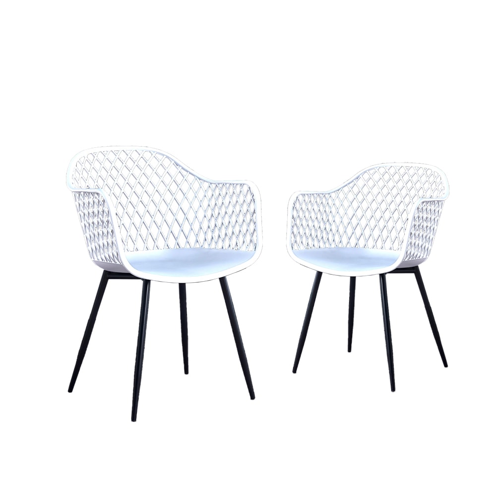 Kahomvis KLD-QPW3-721 White High Back Dining Chair (Set of 2) Set of 2 White Plastic Frame Stationary Conversation Chair with White with Solid Seat